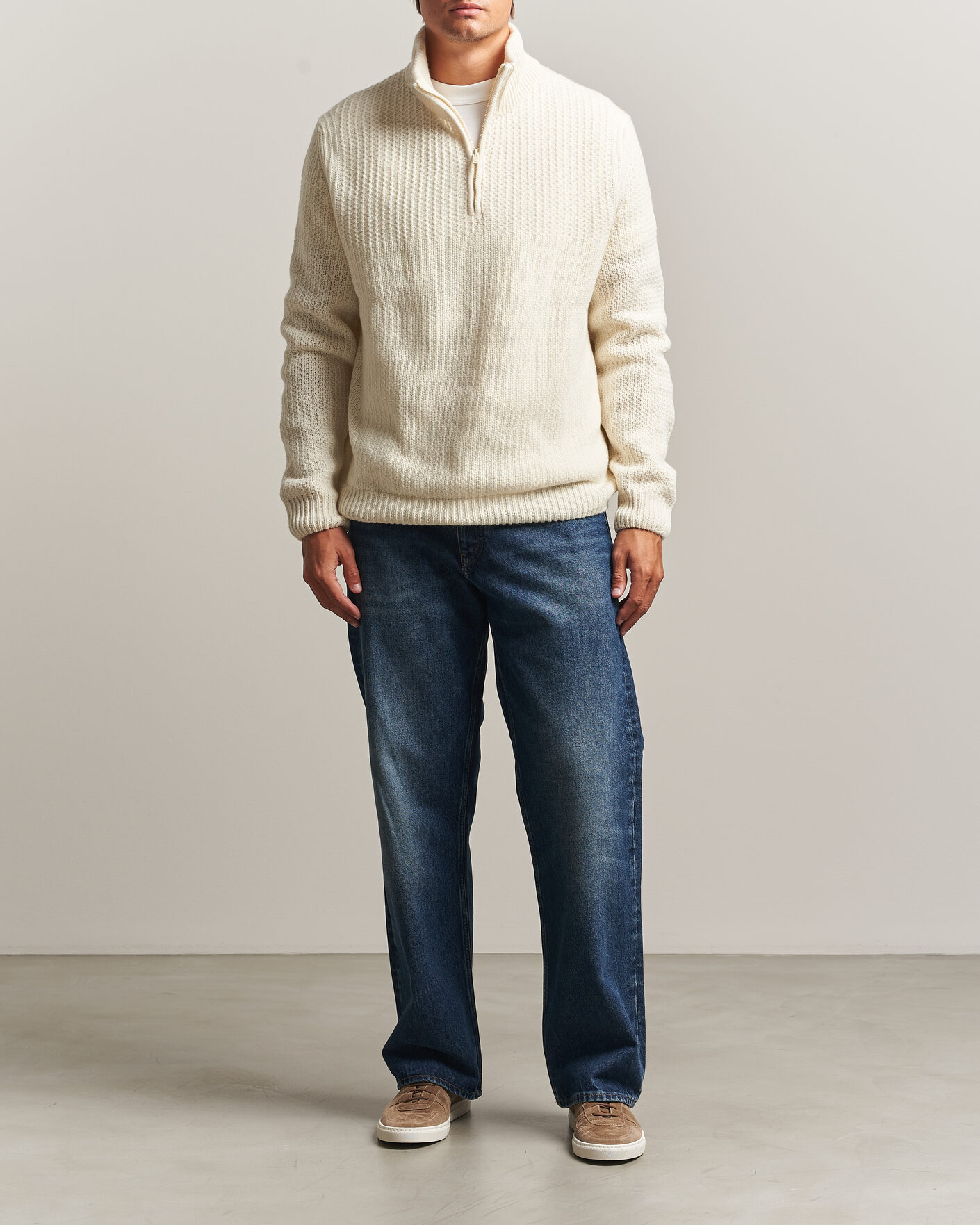 Herren | Pullover | BOSS ORANGE | Kenter Wool Knitted Half Zip Open White
