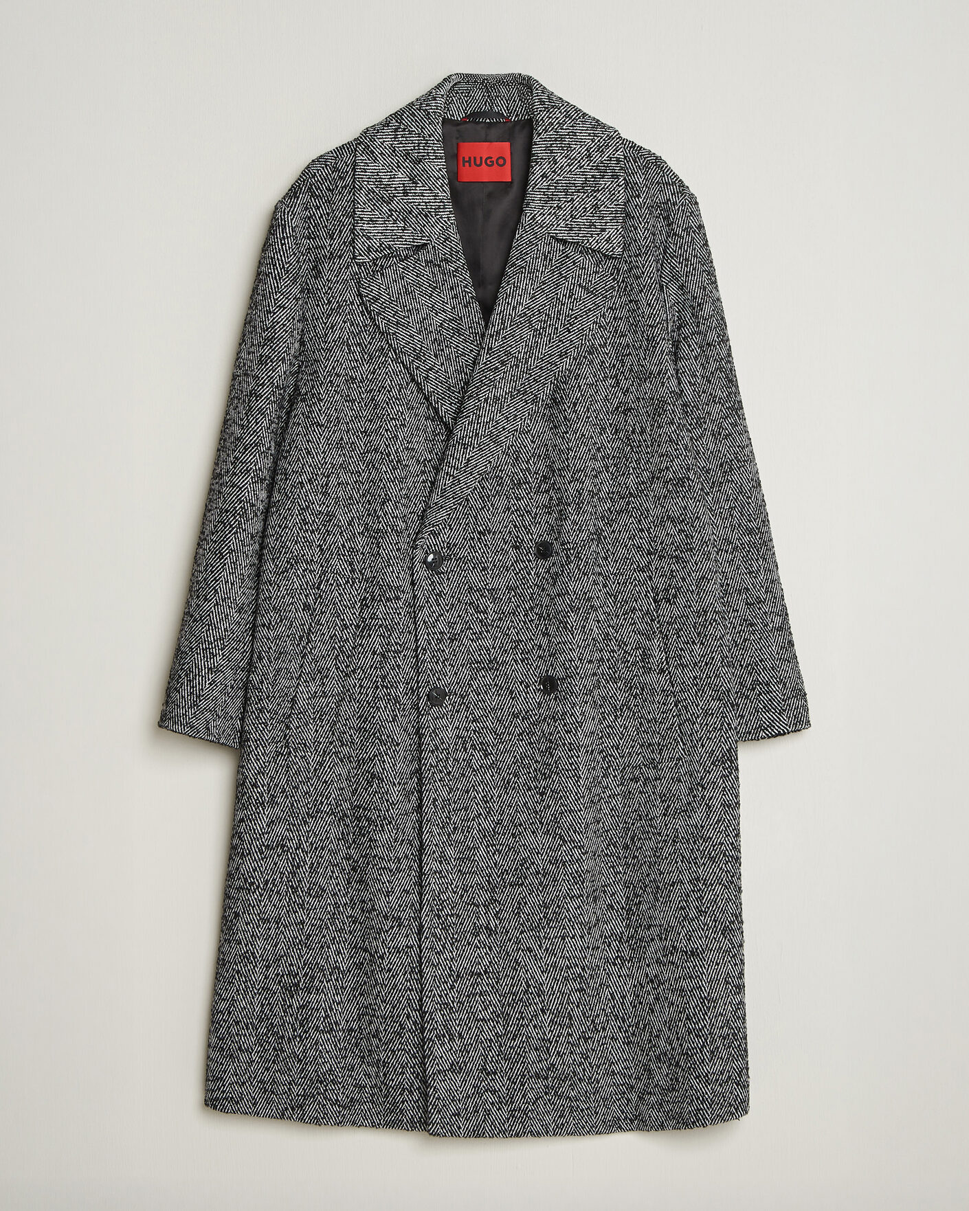 Herren | Jacken | HUGO | Milas Herringbone Double Breasted Coat Dark Grey