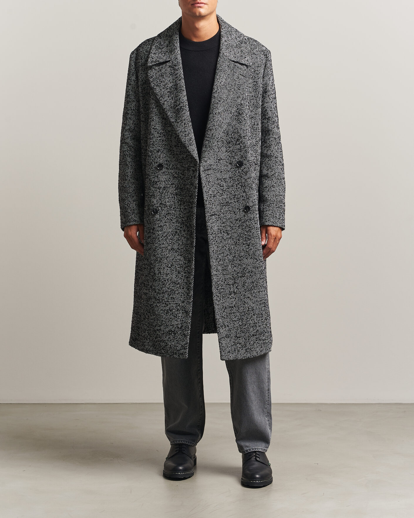 Herren | Jacken | HUGO | Milas Herringbone Double Breasted Coat Dark Grey