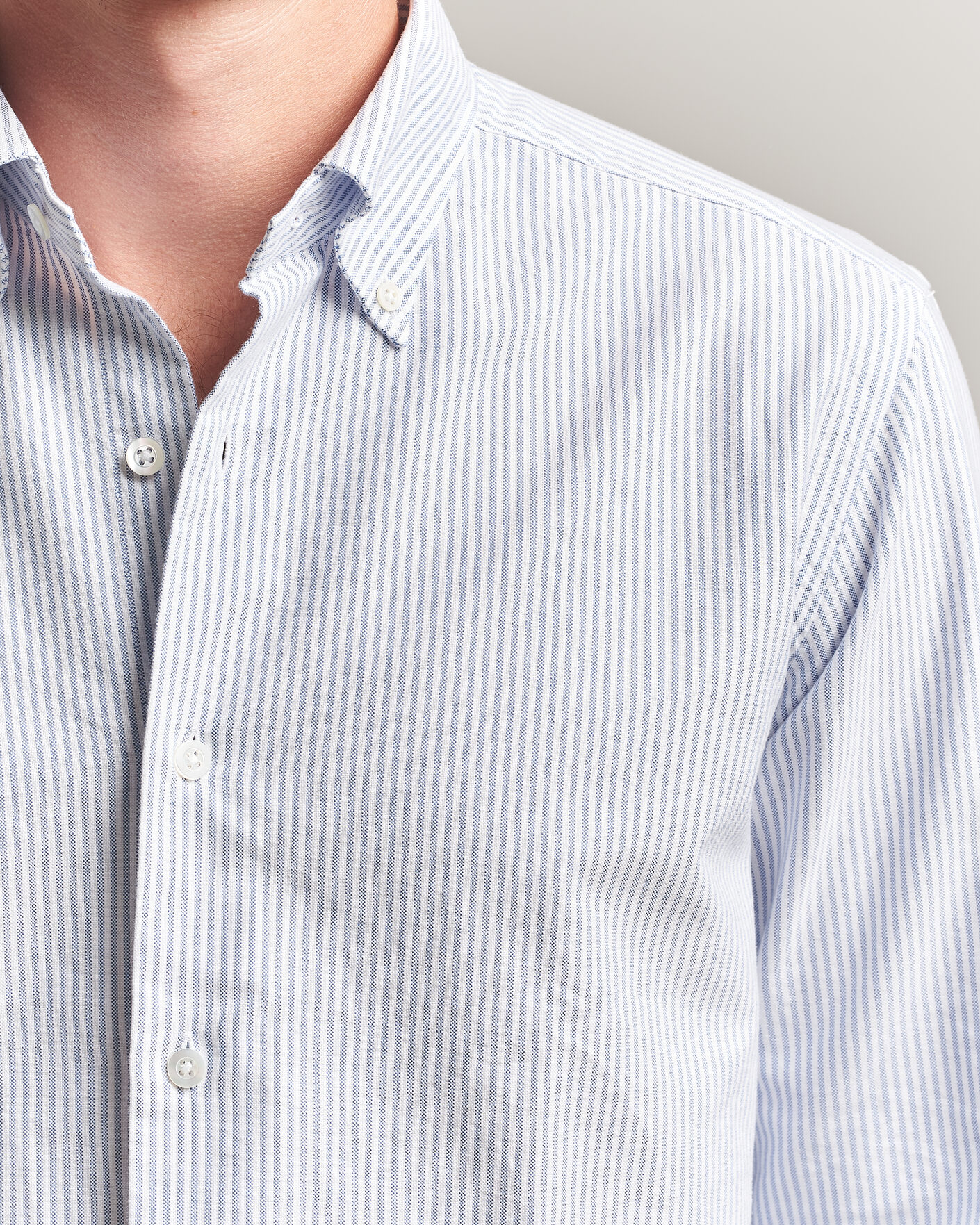 Herren | Hemden | Grigio | Oxford Button Down Shirt Light Blue Stripe