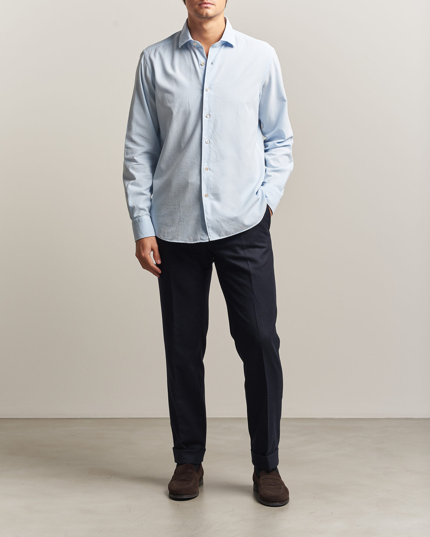 Herren | Hemden | Grigio | Corduroy Shirt Light Blue