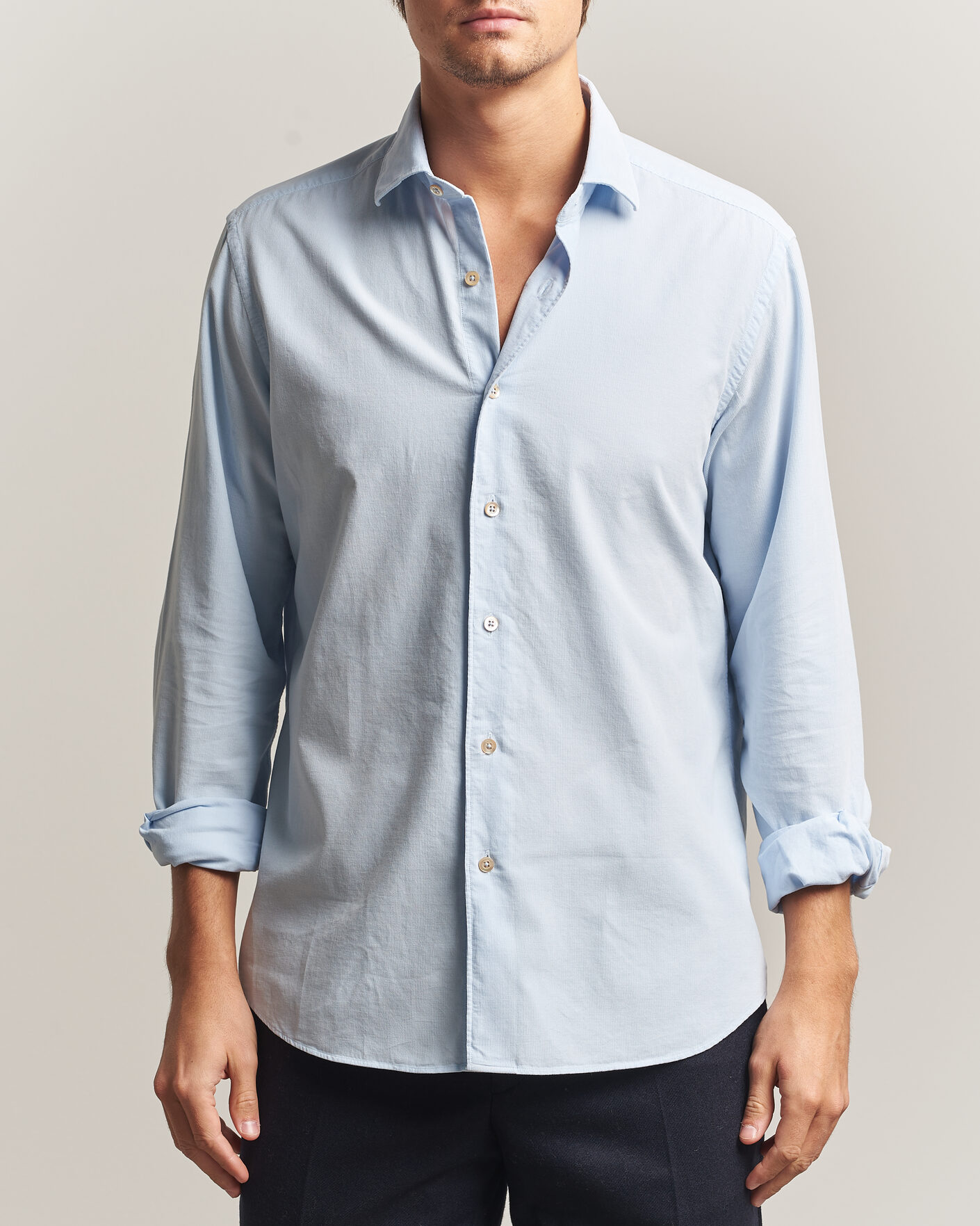 Herren | Hemden | Grigio | Corduroy Shirt Light Blue