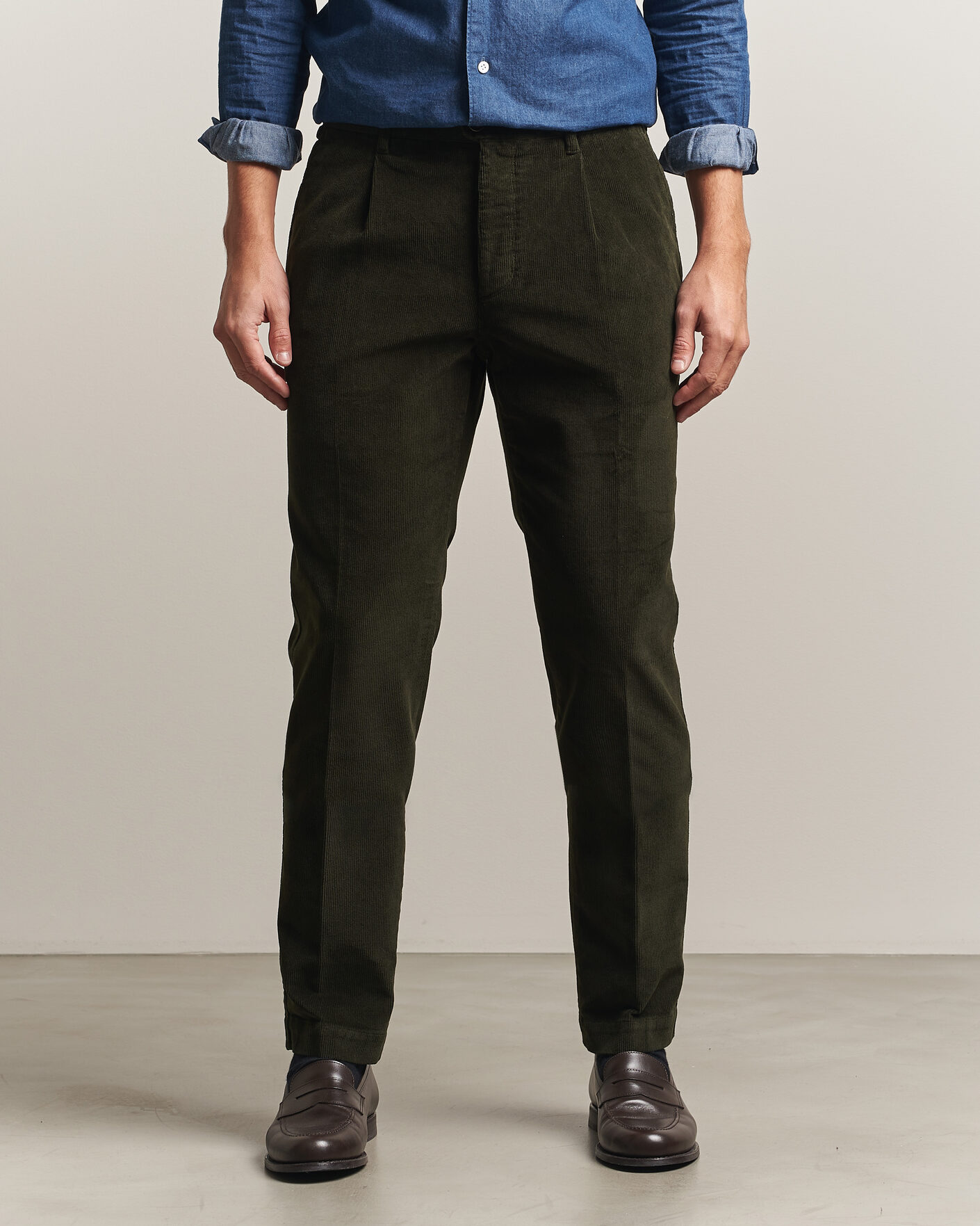 Herren | Hosen | Incotex | Regular Fit Washed Corduroy Slacks Forest Green