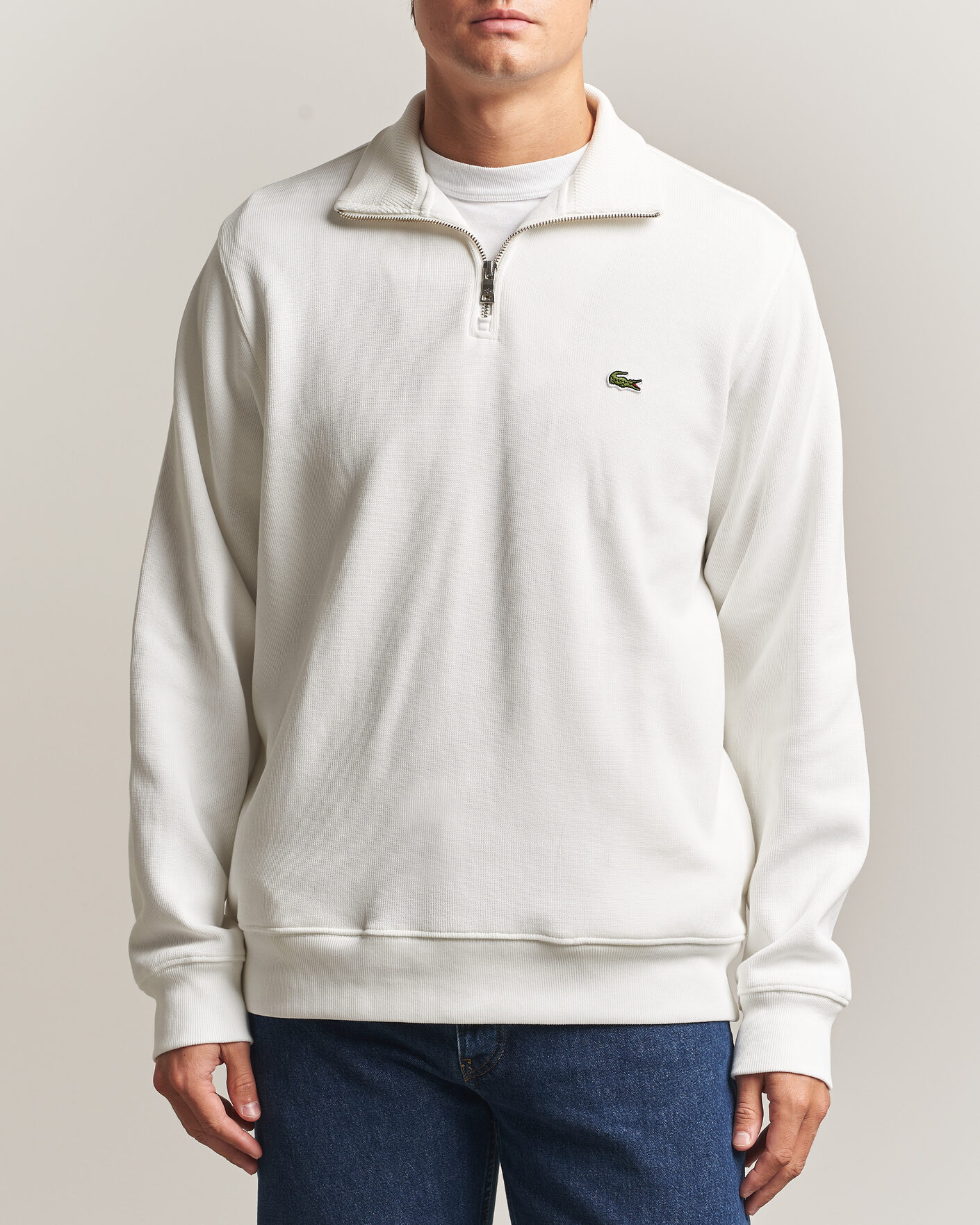 Herren | Pullover | Lacoste | Rib Interlock Half Zip Flour