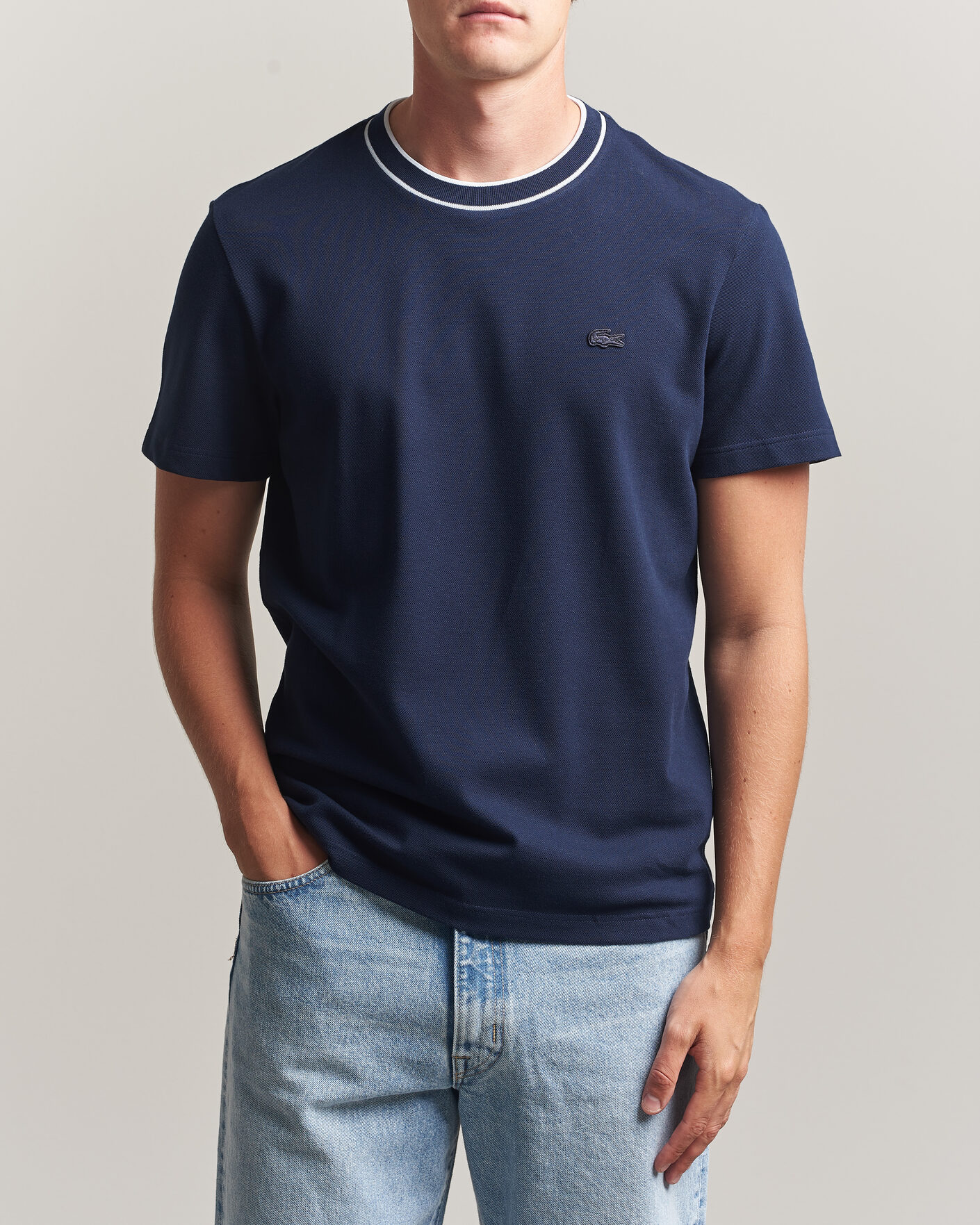 Herren | T-Shirts | Lacoste | Contrast Rib Piqué T-Shirt Navy Blue