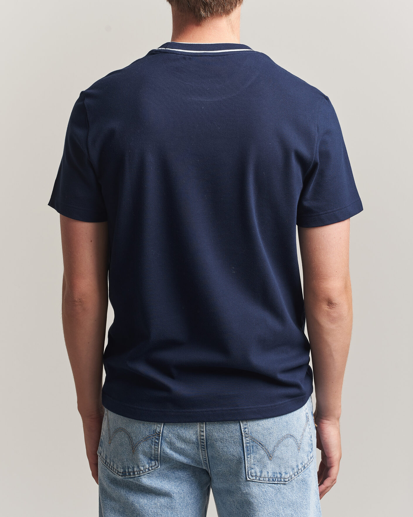 Herren | T-Shirts | Lacoste | Contrast Rib Piqué T-Shirt Navy Blue