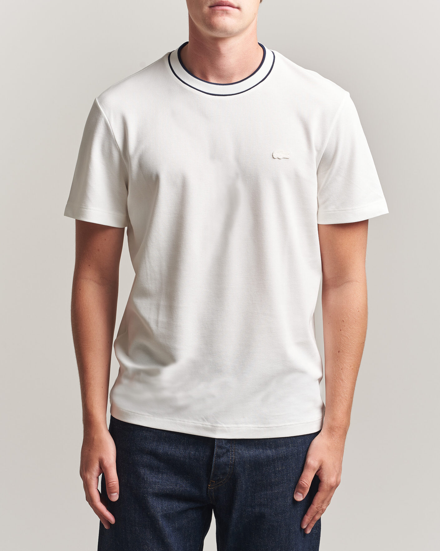 Herren | T-Shirts | Lacoste | Contrast Rib Piqué T-Shirt Flour
