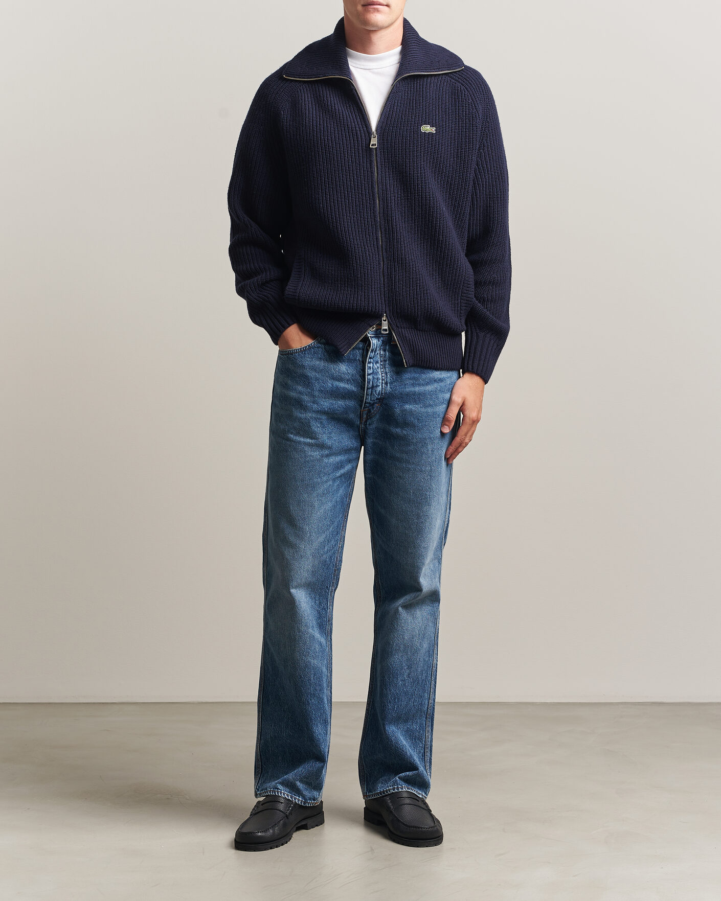 Herren | Pullover | Lacoste | Heavy Wool Knitted Full Zip Navy Blue