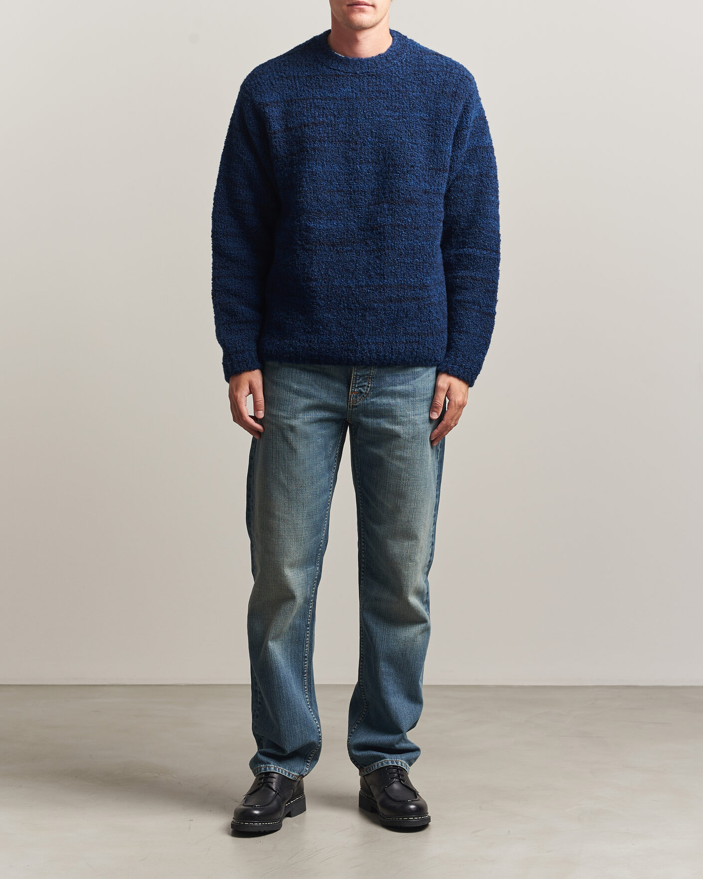 Herren | Pullover | Nudie Jeans | Gurra Bouclé Knitted Sweater Blue Multi