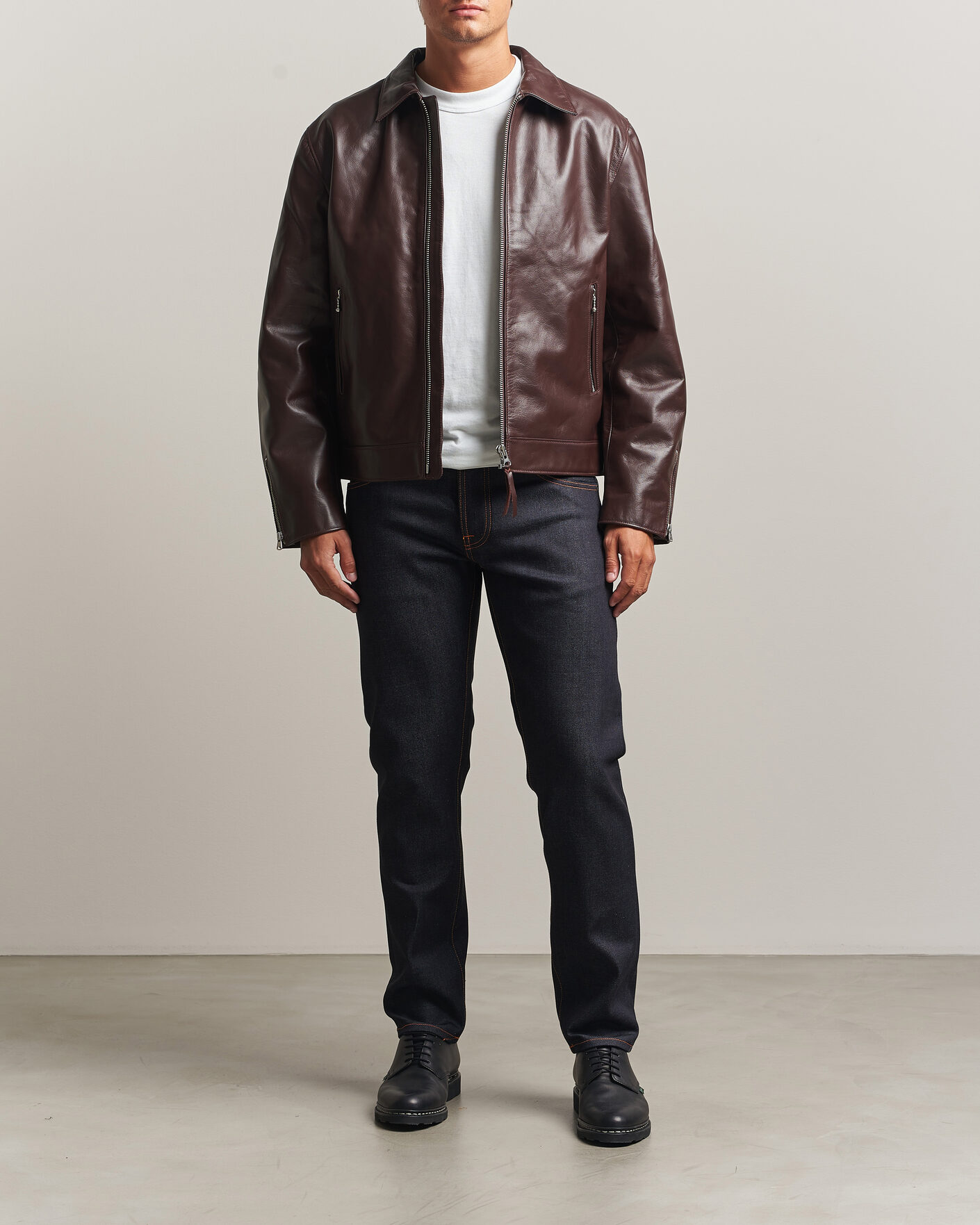 Herren | Jacken | Nudie Jeans | Eddy Rider Leather Jacket Burgundy Brown