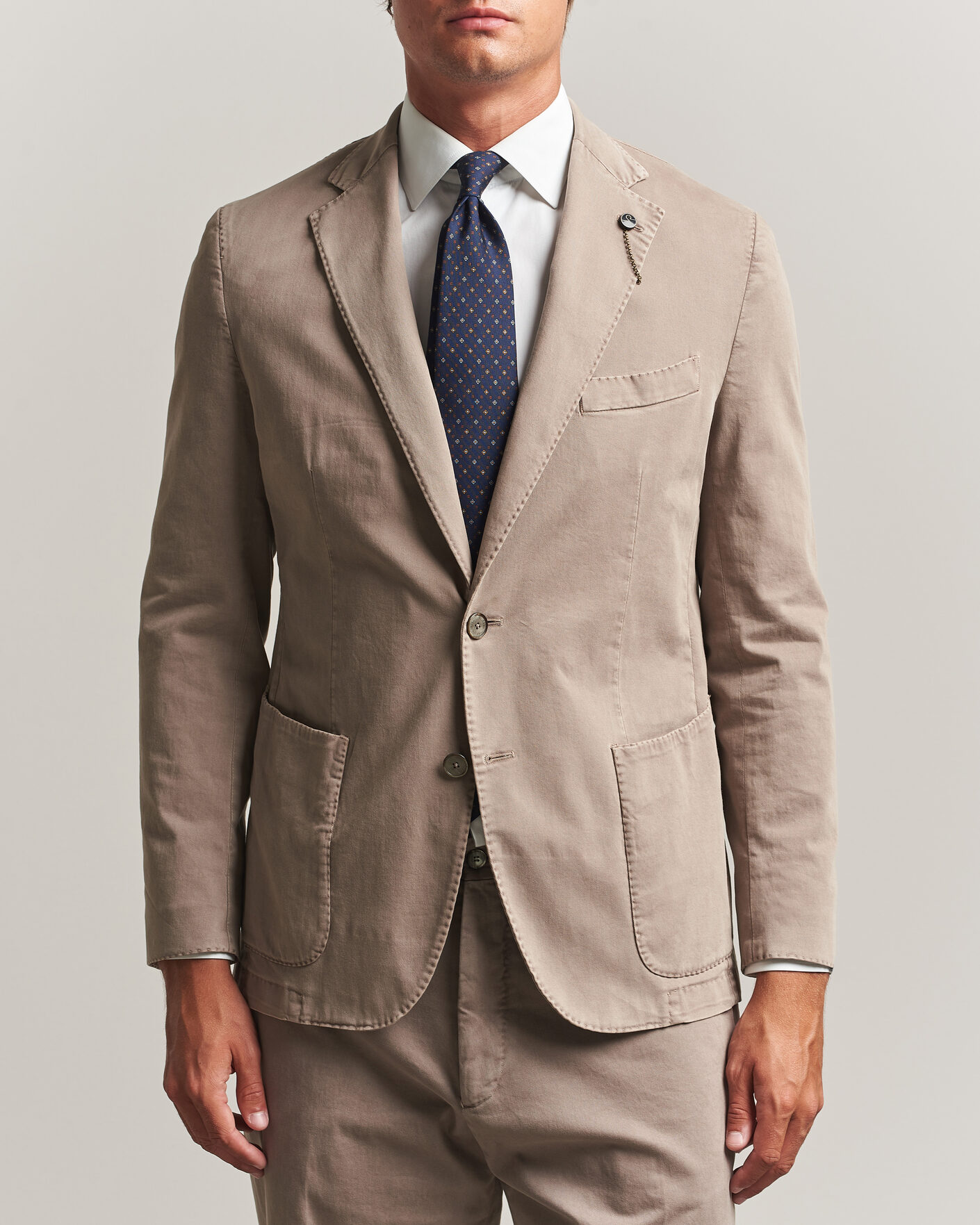 Herren | Sakkos | Santaniello | Washed Cotton Patch Pocket Blazer Taupe
