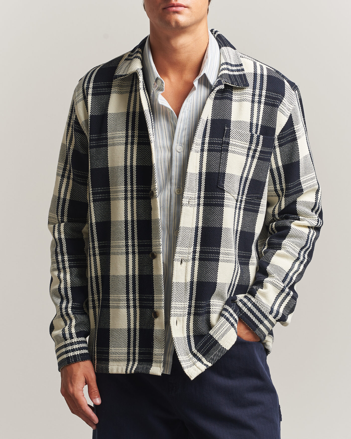 Herren | Hemden | LES DEUX | Structured Check Overshirt Dark Navy