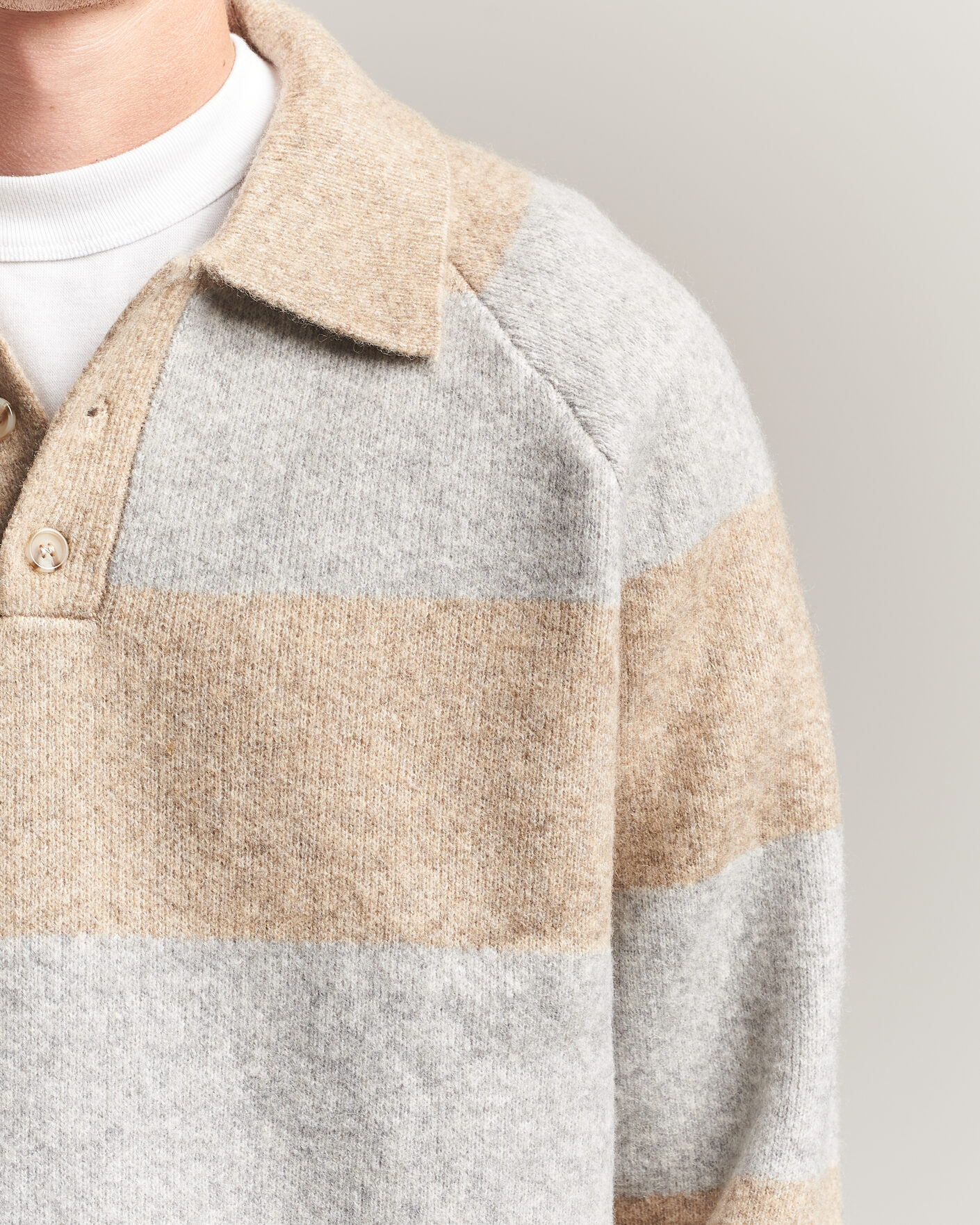Herren | Pullover | LES DEUX | Striped Melange Knit Polo Light Sand Melange