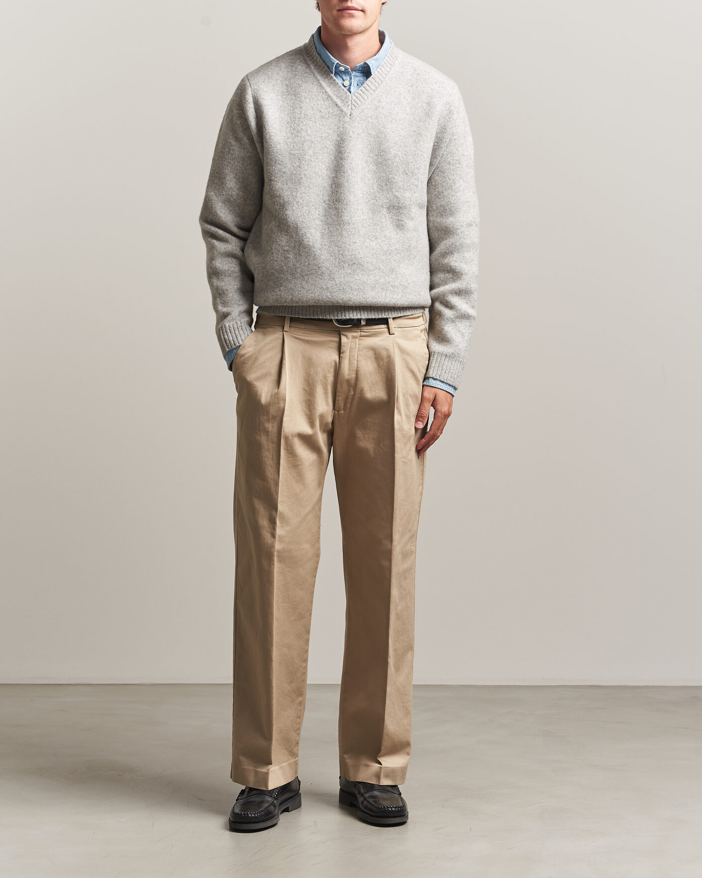 Herren | Pullover | LES DEUX | Melange V-Neck Knit Grey Melange