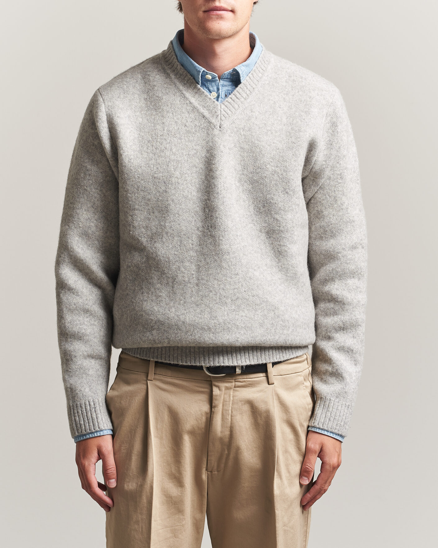 Herren | Pullover | LES DEUX | Melange V-Neck Knit Grey Melange