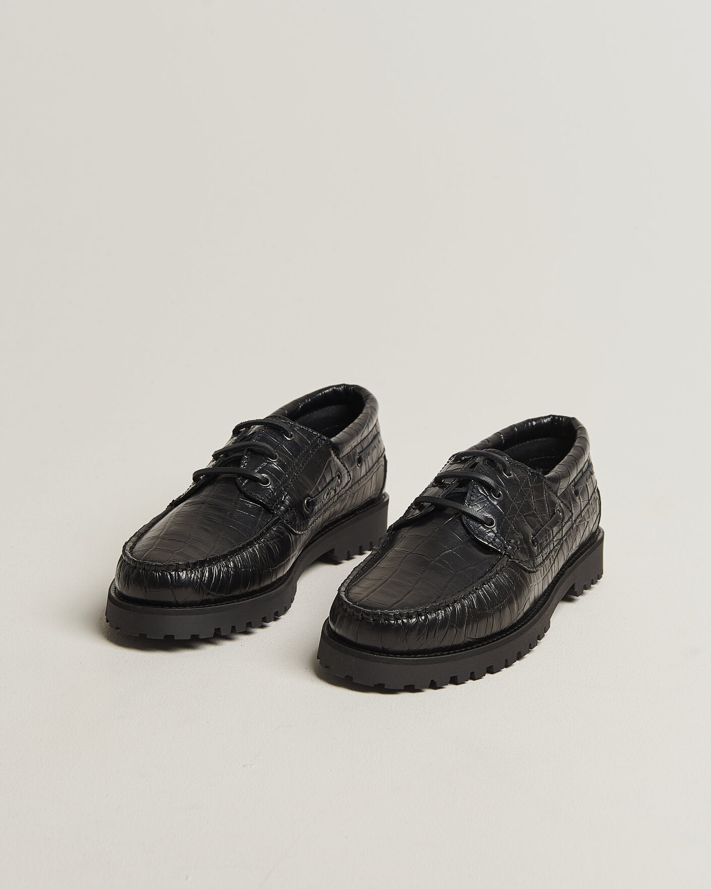 Herren | Segelschuhe | LES DEUX | Croco Boat Shoe Black