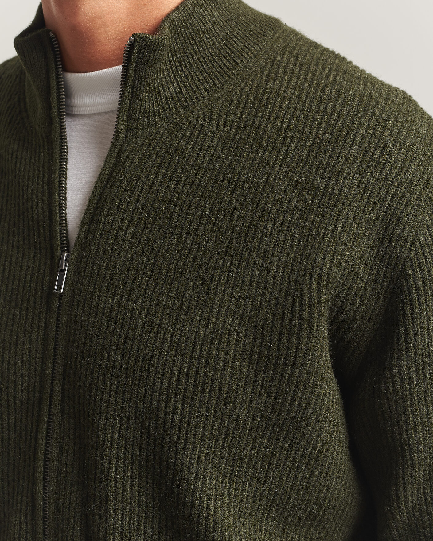 Herren | Pullover | LES DEUX | Wool Rib Knitter Zip Rosin Green
