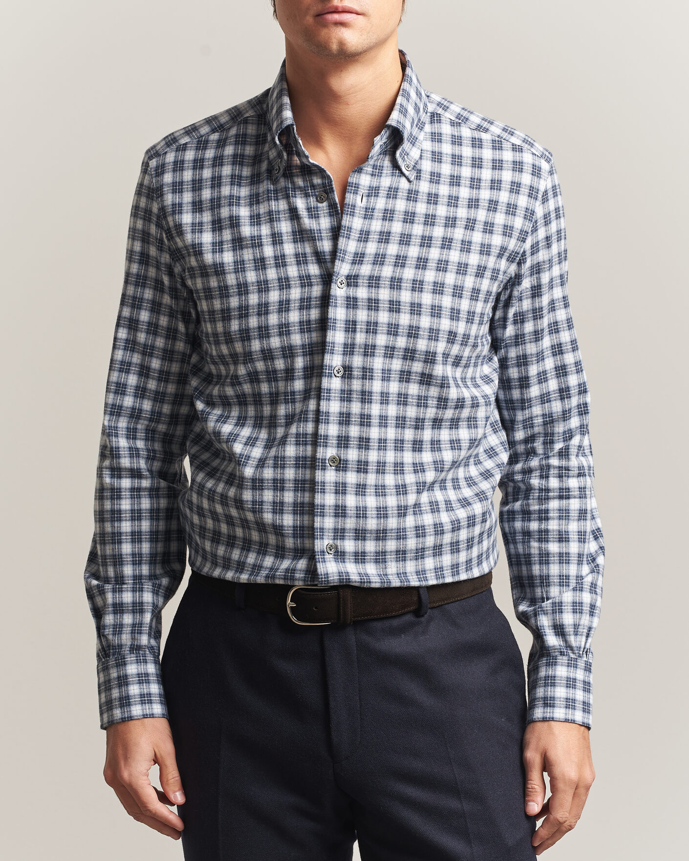 Herren | Hemden | Mazzarelli | Soft Flannel Button Down Shirt Navy