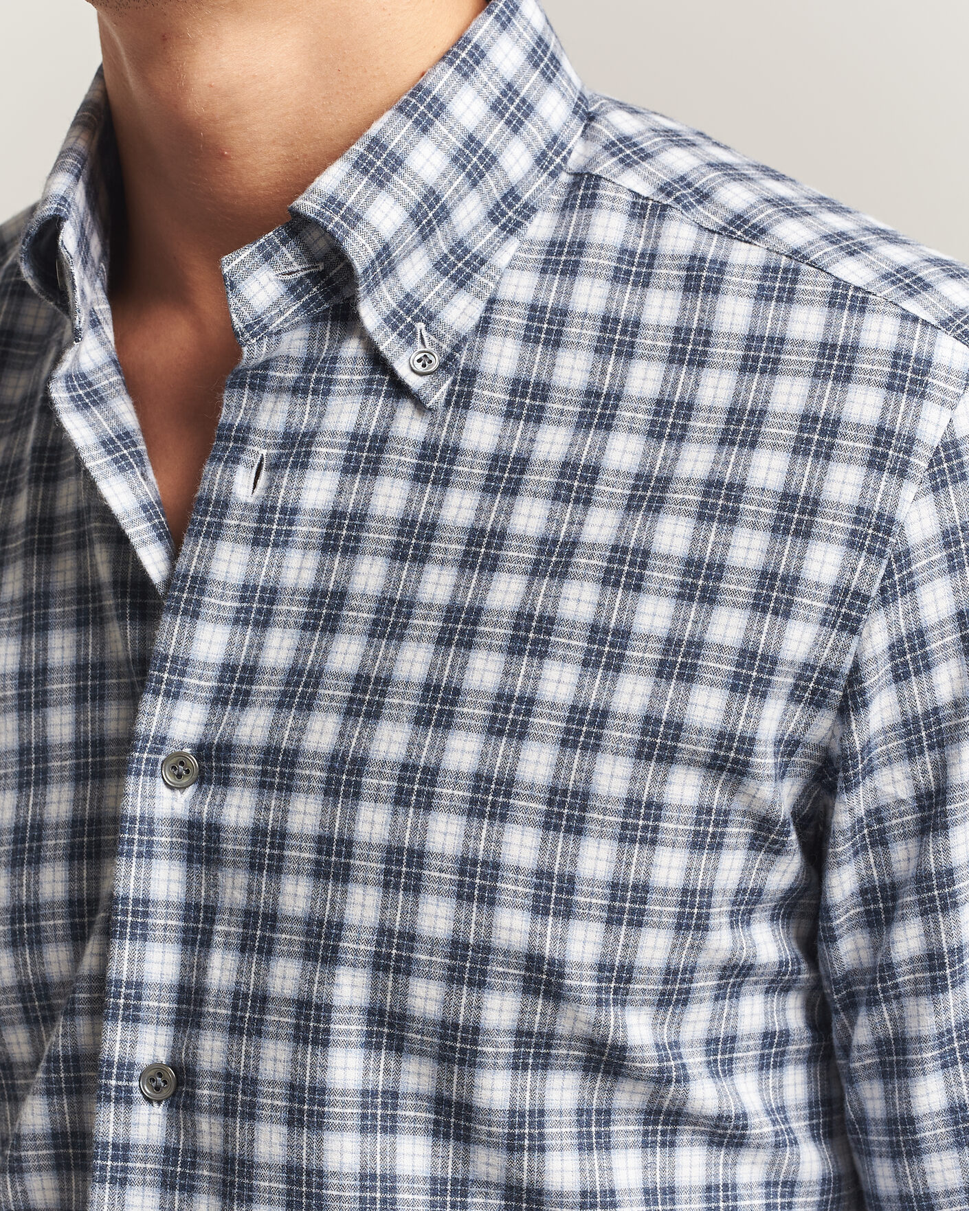Herren | Hemden | Mazzarelli | Soft Flannel Button Down Shirt Navy
