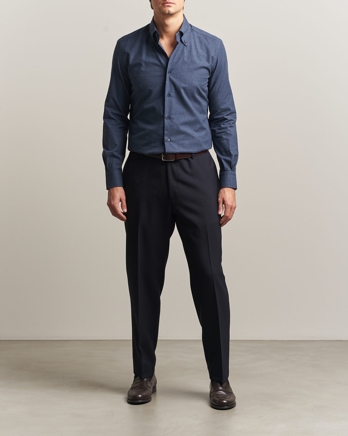 Herren | Hemden | Mazzarelli | Soft Flannel Button Down Shirt Navy