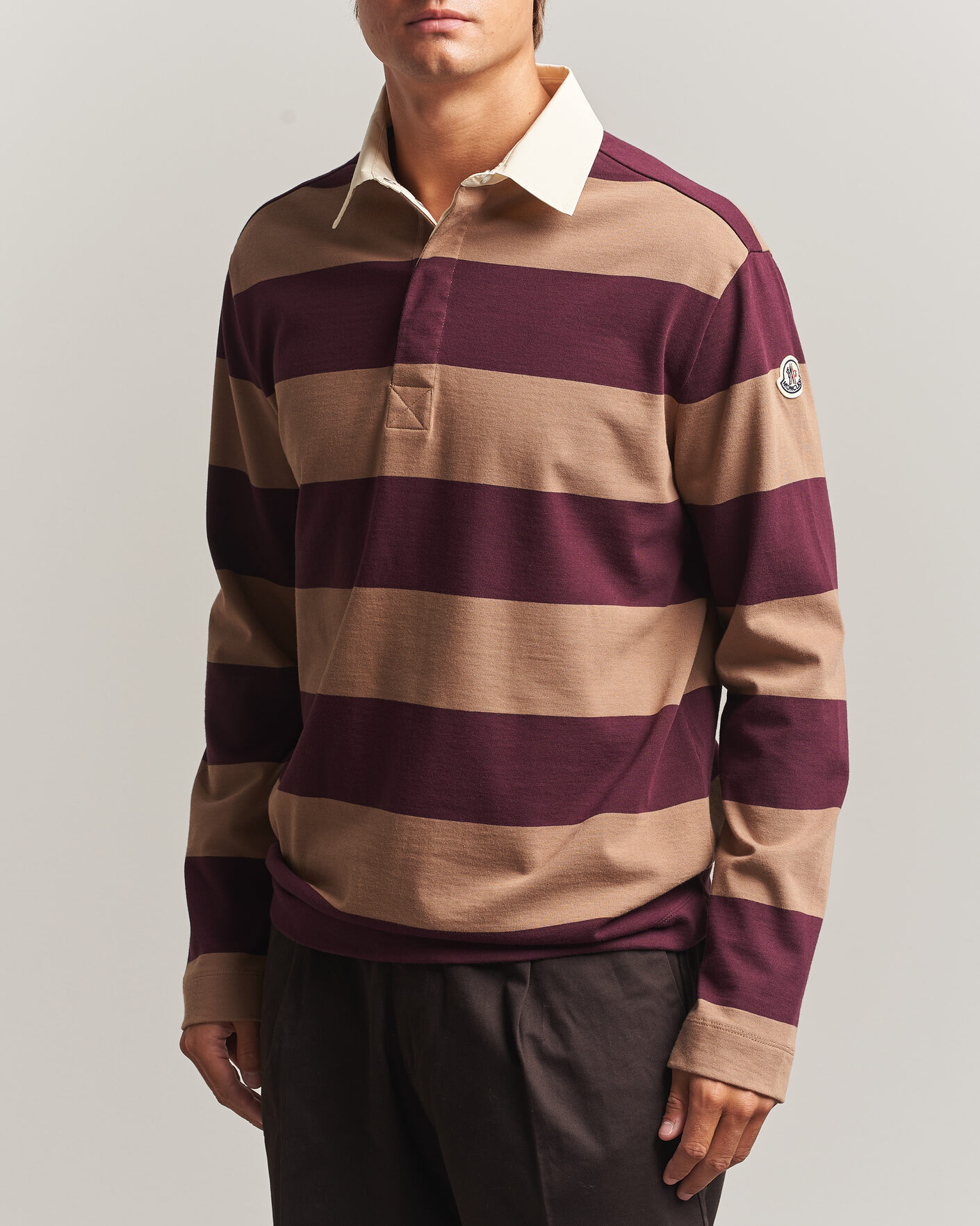 Herren | Pullover | Moncler | Striped Rugby Sweater Brown/Burgundy