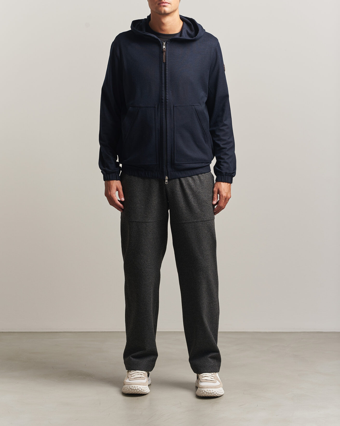 Herren | Pullover | Moncler | Full Zip Flannel Hoodie Navy