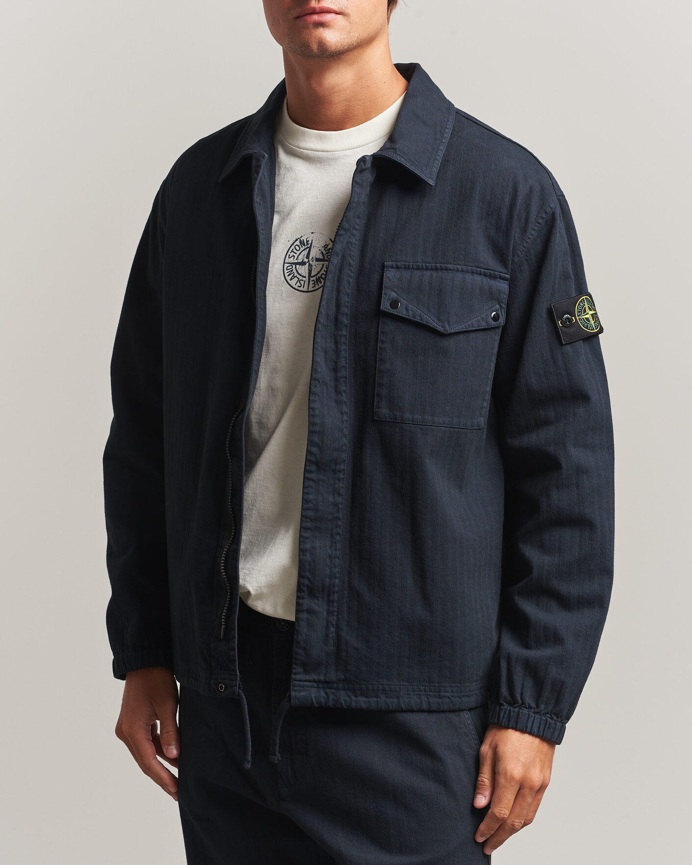 Herren | Hemden | Stone Island | Garment Dyed Cotton Herringbone Overshirt Navy Blue