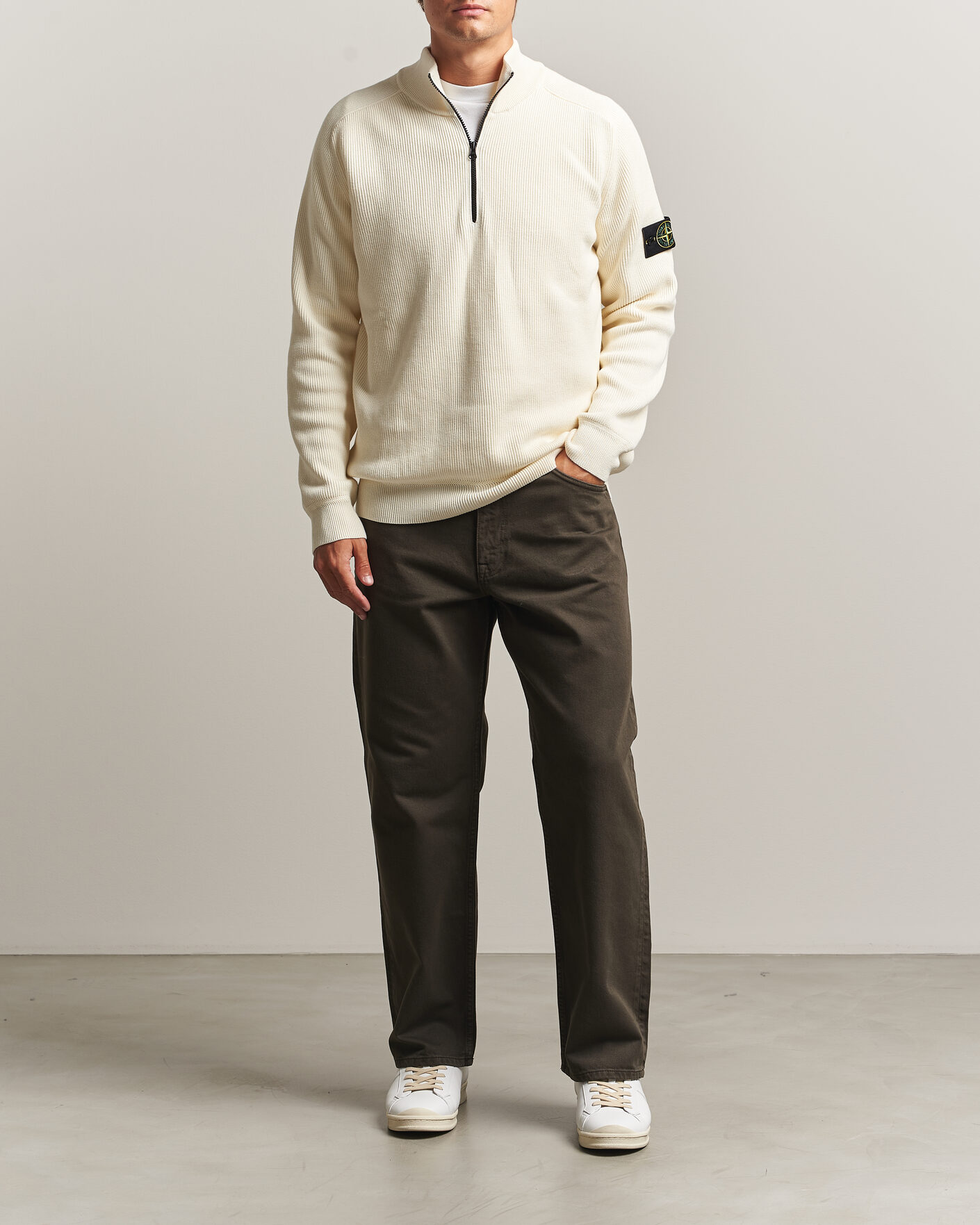 Herren | Pullover | Stone Island | Ribbed Soft Organic Cotton Half-Zip Ivory
