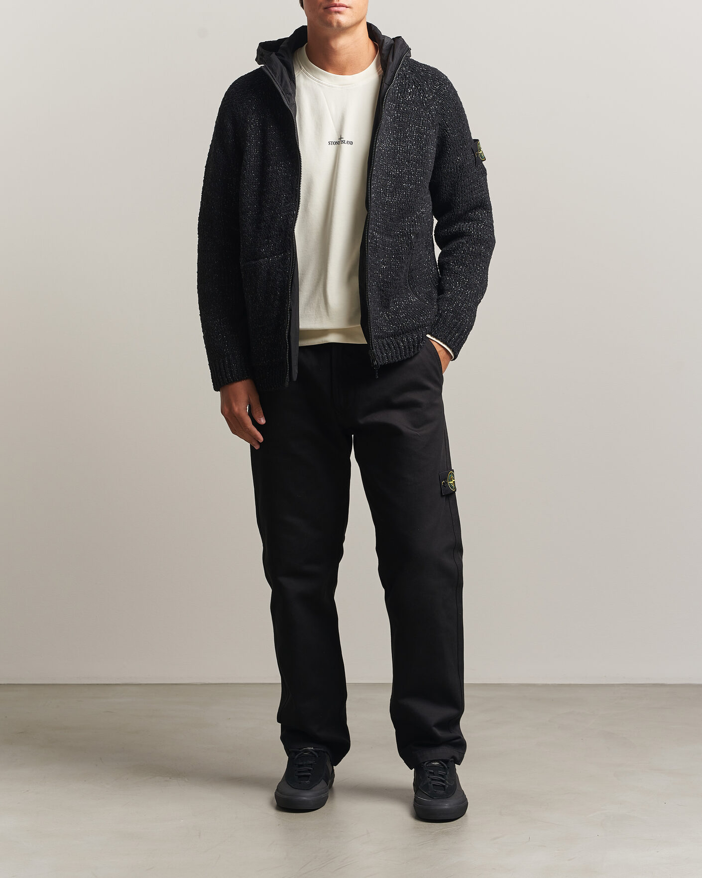 Herren | Pullover | Stone Island | Brushed Cotton/Nylon Reversible Zip Hood Black