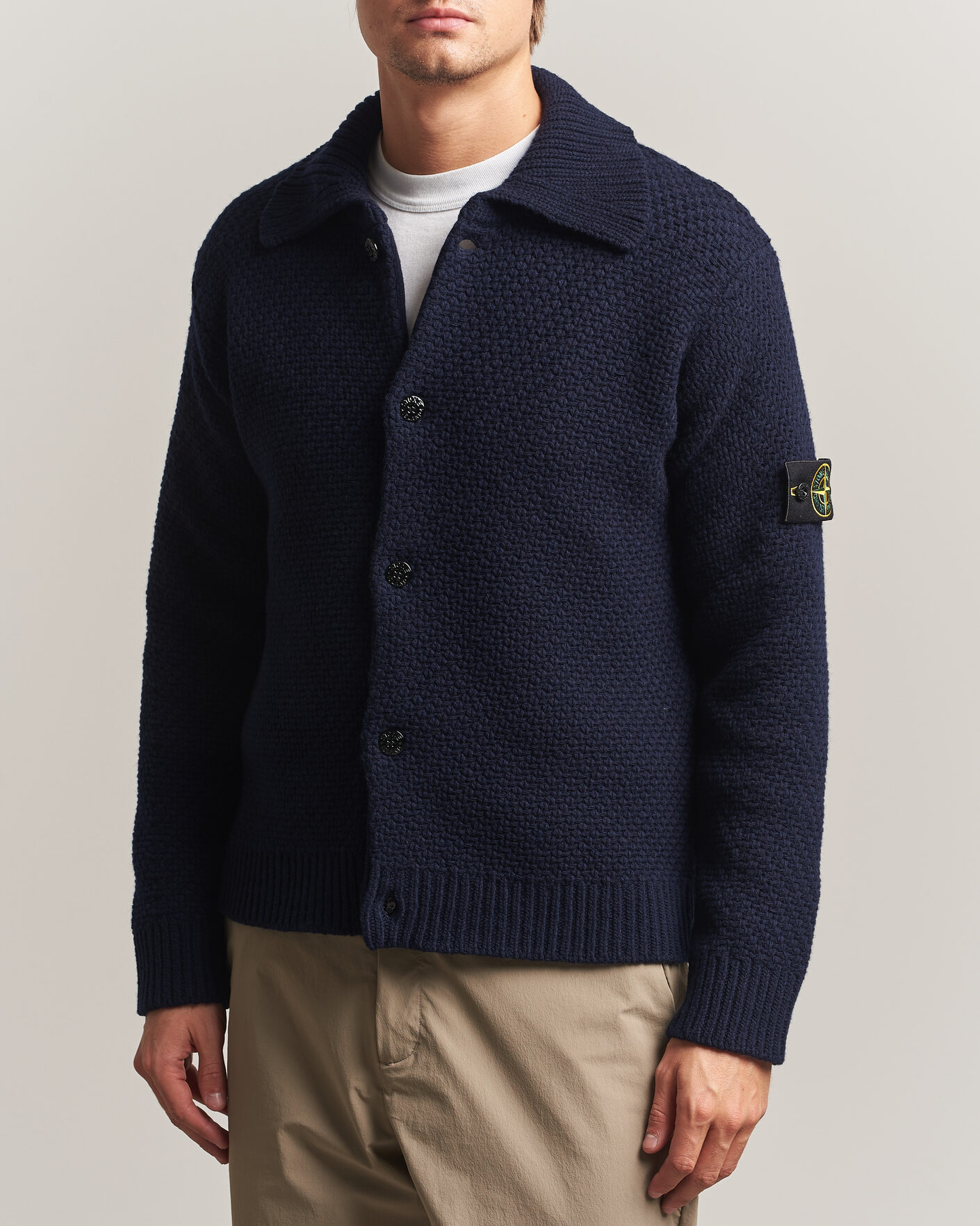 Herren | Pullover | Stone Island | Basket Stitch Lambswool Cardigan Navy Blue