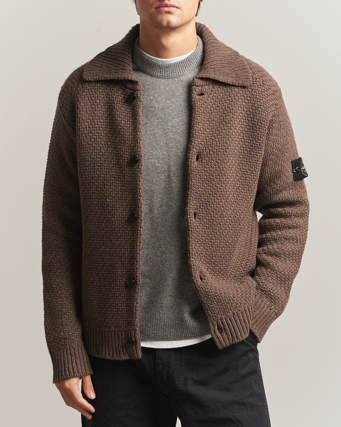 Herren | Pullover | Stone Island | Basket Stitch Lambswool Cardigan Umber Melange