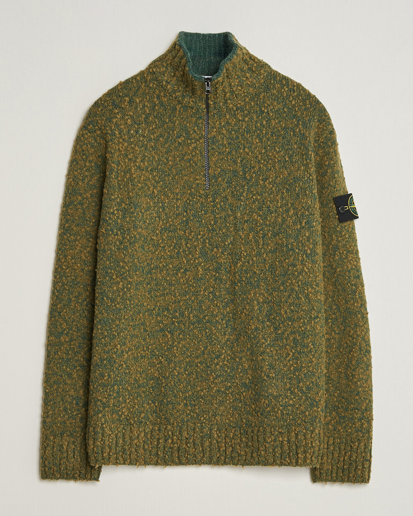 Herren | Pullover | Stone Island | Speckled Wool/Nylon Half Zip Dark Green Melange
