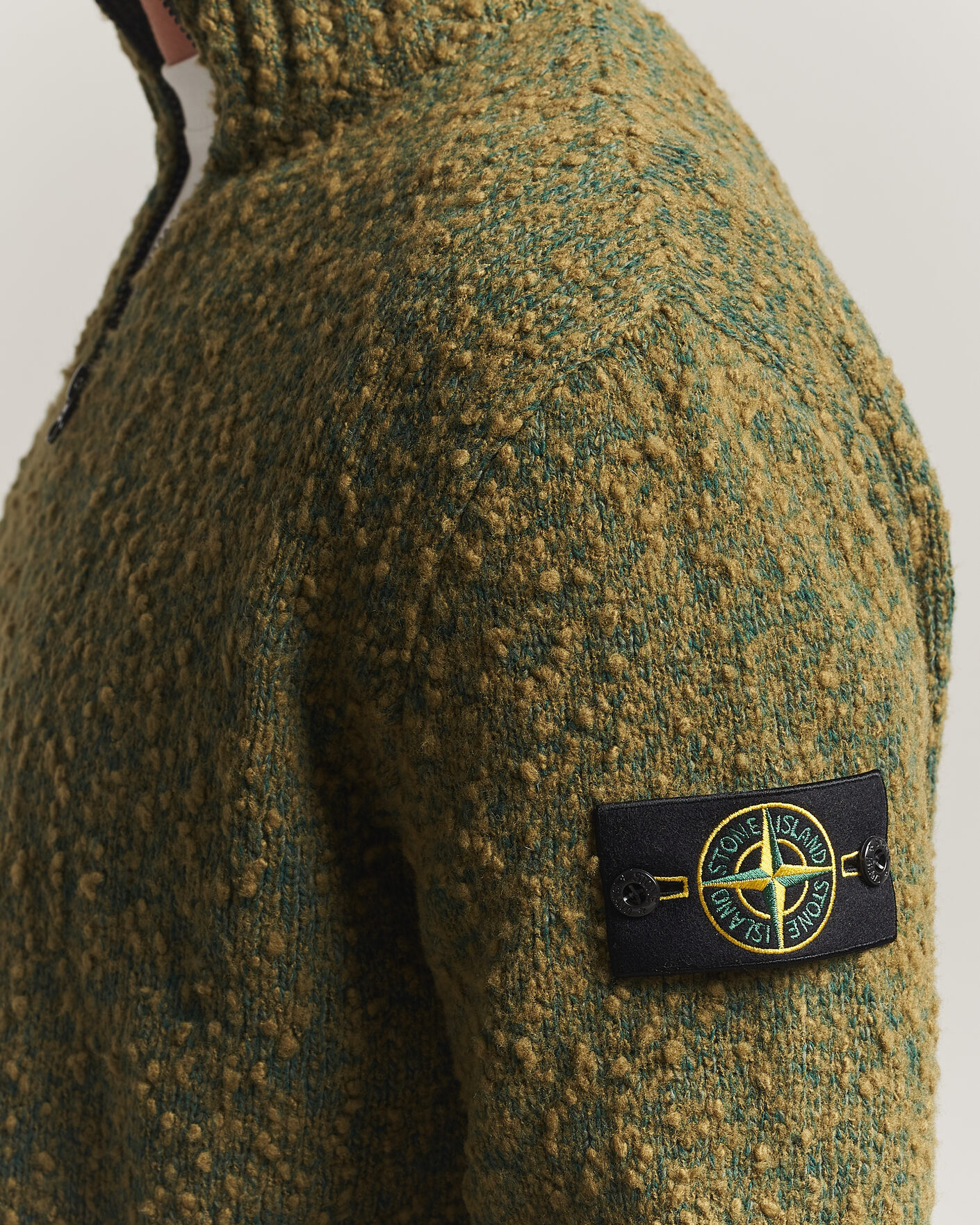 Herren | Pullover | Stone Island | Speckled Wool/Nylon Half Zip Dark Green Melange