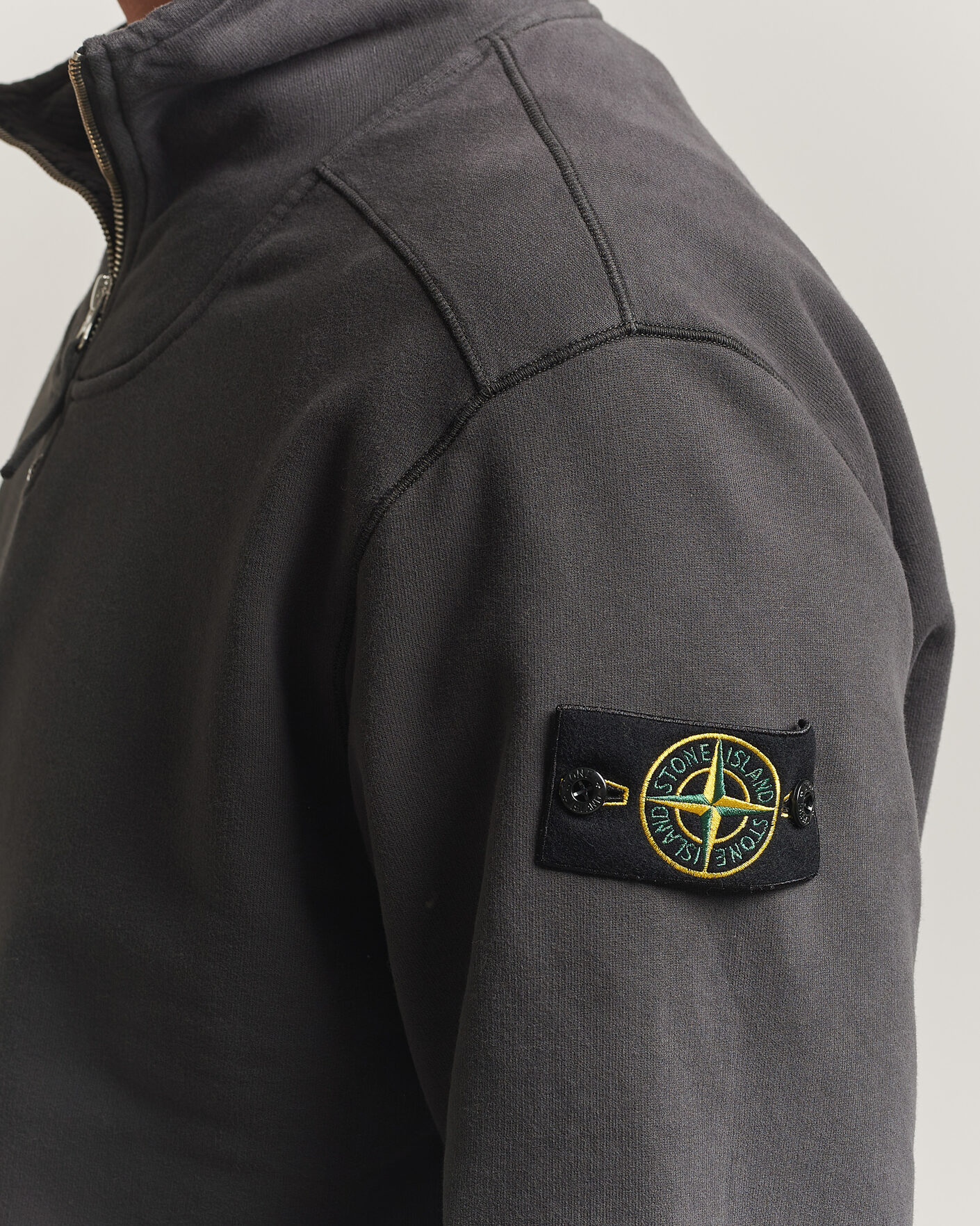 Herren | Pullover | Stone Island | Brushed Cotton Fleece Half Zip Lead Grey