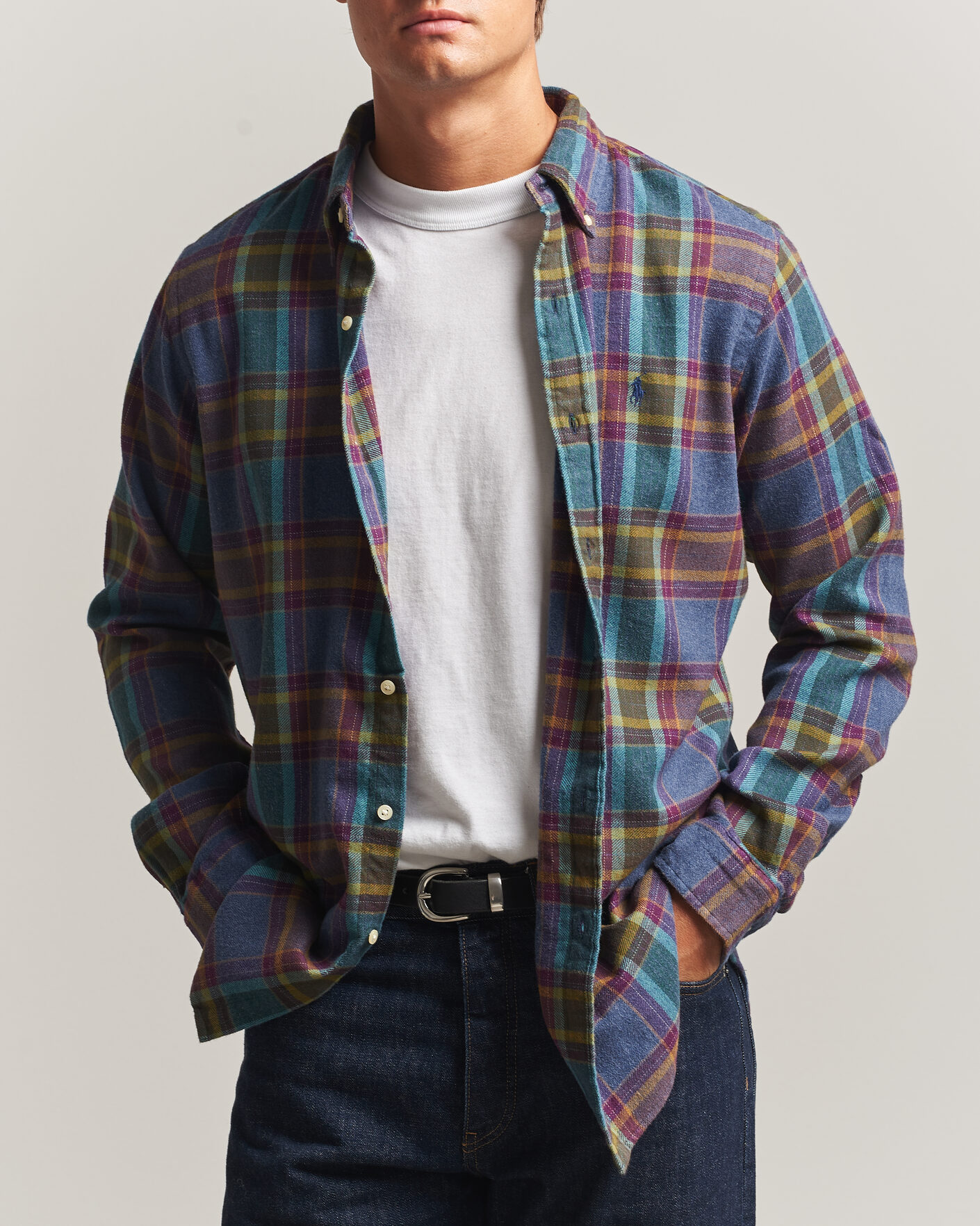 Herren | Hemden | Polo Ralph Lauren | Custom Fit Brushed Flannel Shirt Blue Purple Heather