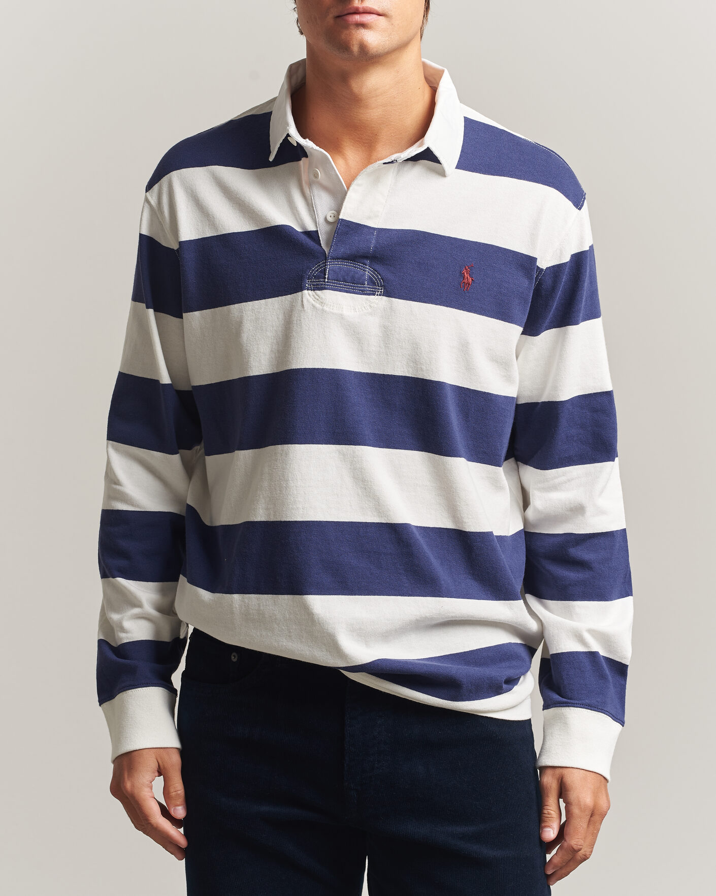 Herren | Pullover | Polo Ralph Lauren | Striped Jersey Rugger Cream/Navy