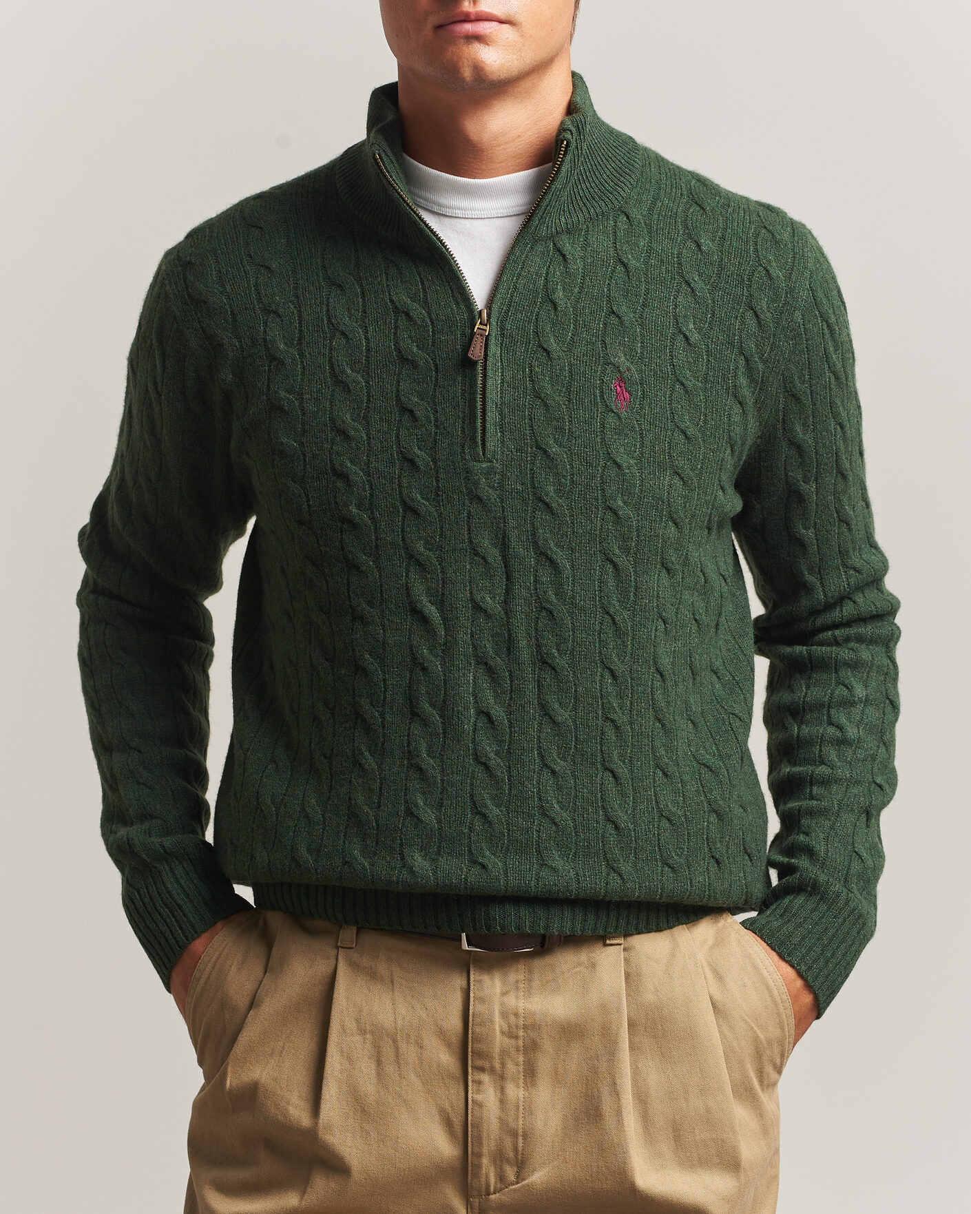 Herren | Pullover | Polo Ralph Lauren | Wool/Cashmere Cable Half Zip Lodgepole Pine Heather