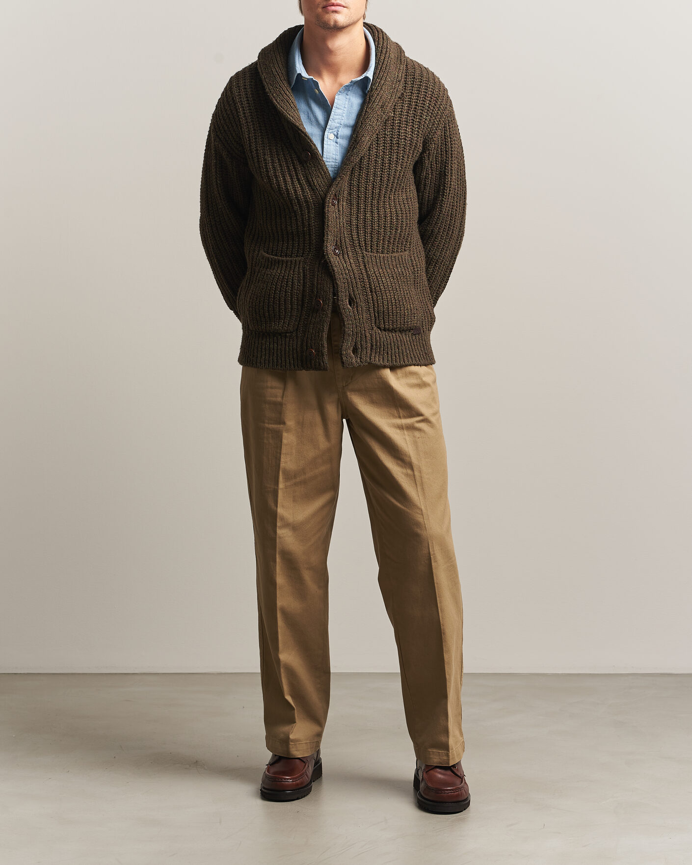Herren | Pullover | Polo Ralph Lauren | Wool Blend Shawl Collar Cardigan Olive Brown Marl