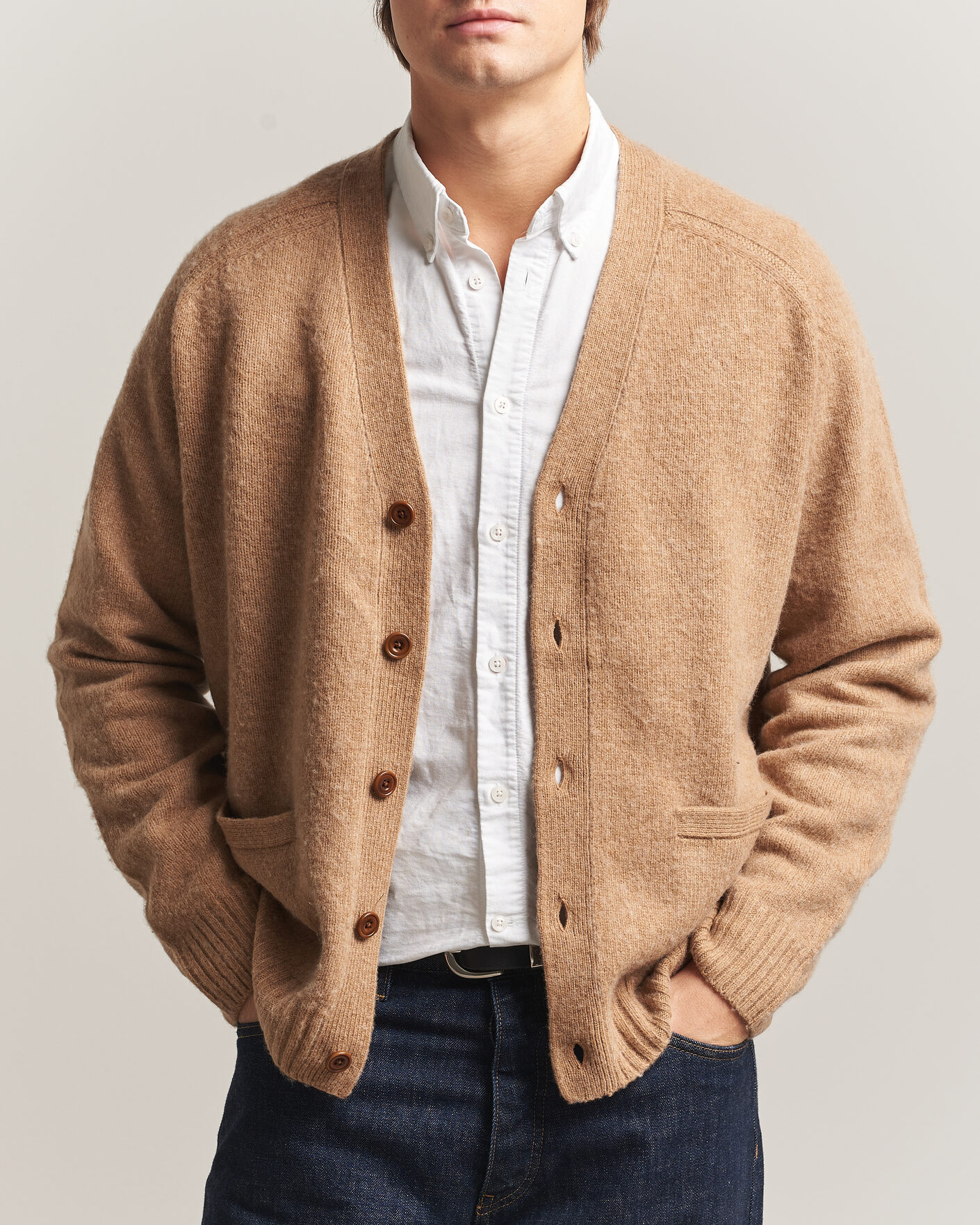 Herren | Pullover | Polo Ralph Lauren | Wool/Cashmere Patch Cardigan Crouton Tan Heather