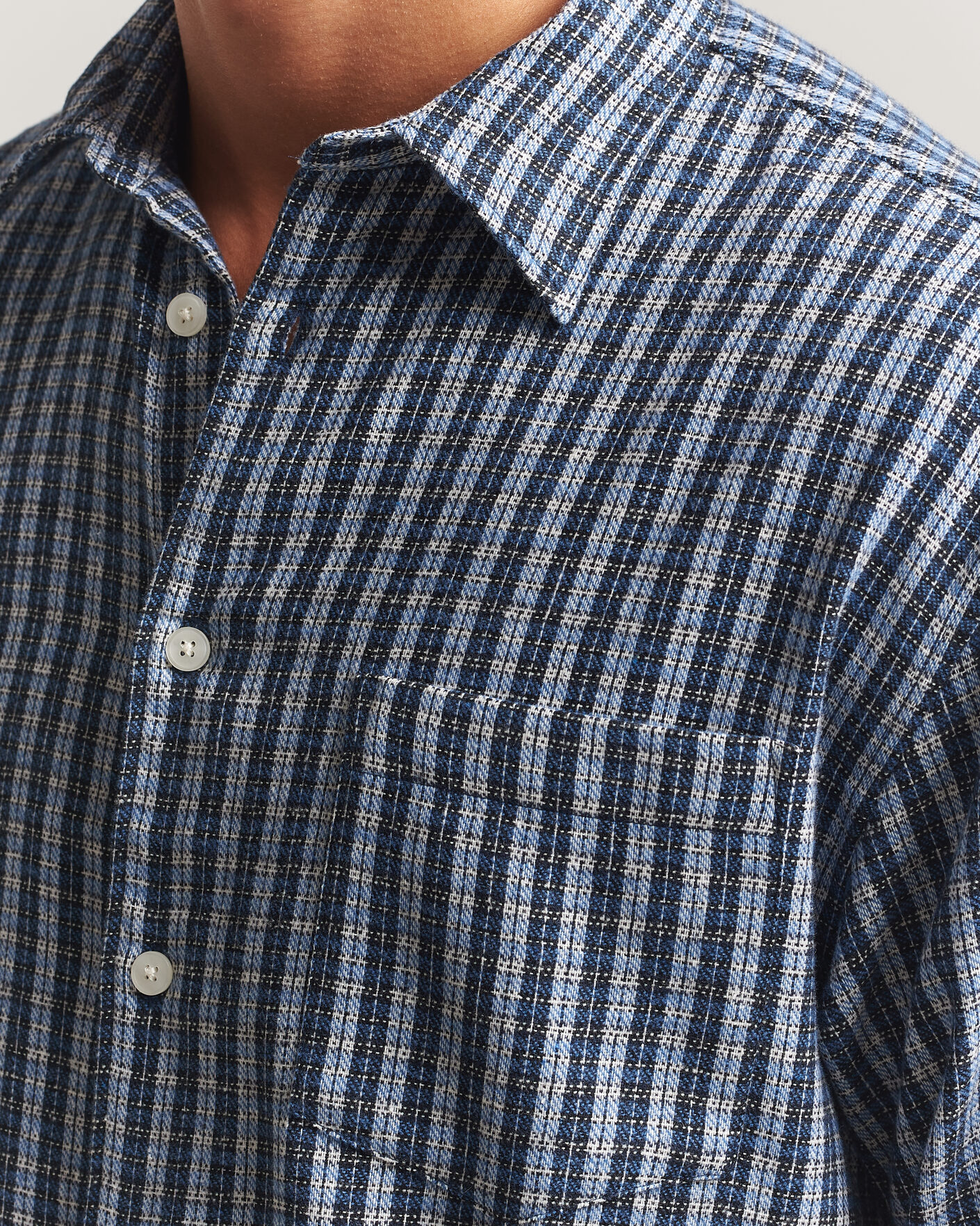 Herren | Hemden | Samsøe Samsøe | Luan Brushed Cotton Checked Shirt Cyaneus