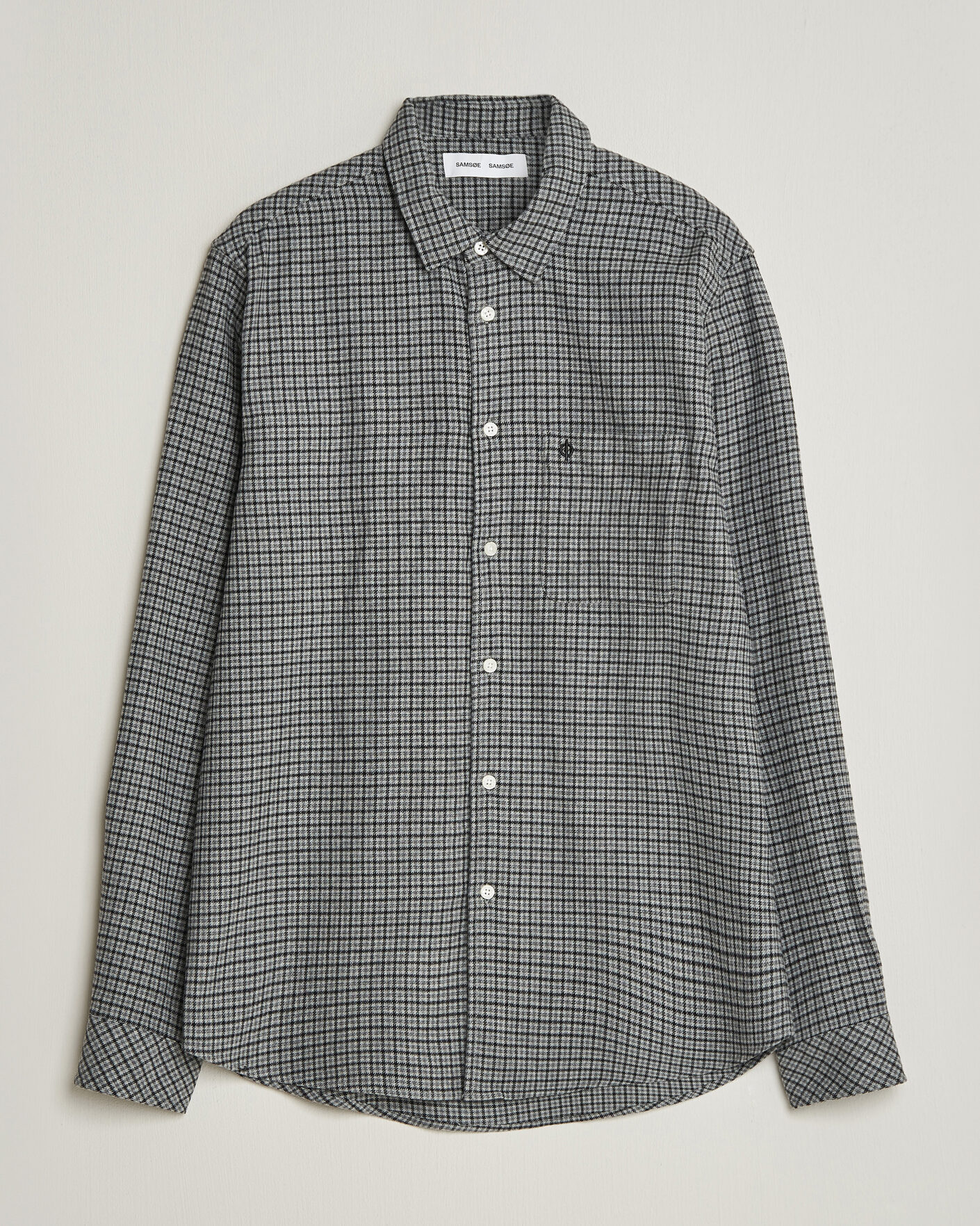 Herren | Hemden | Samsøe Samsøe | Liam Brushed Cotton Checked Shirt Grey Melange