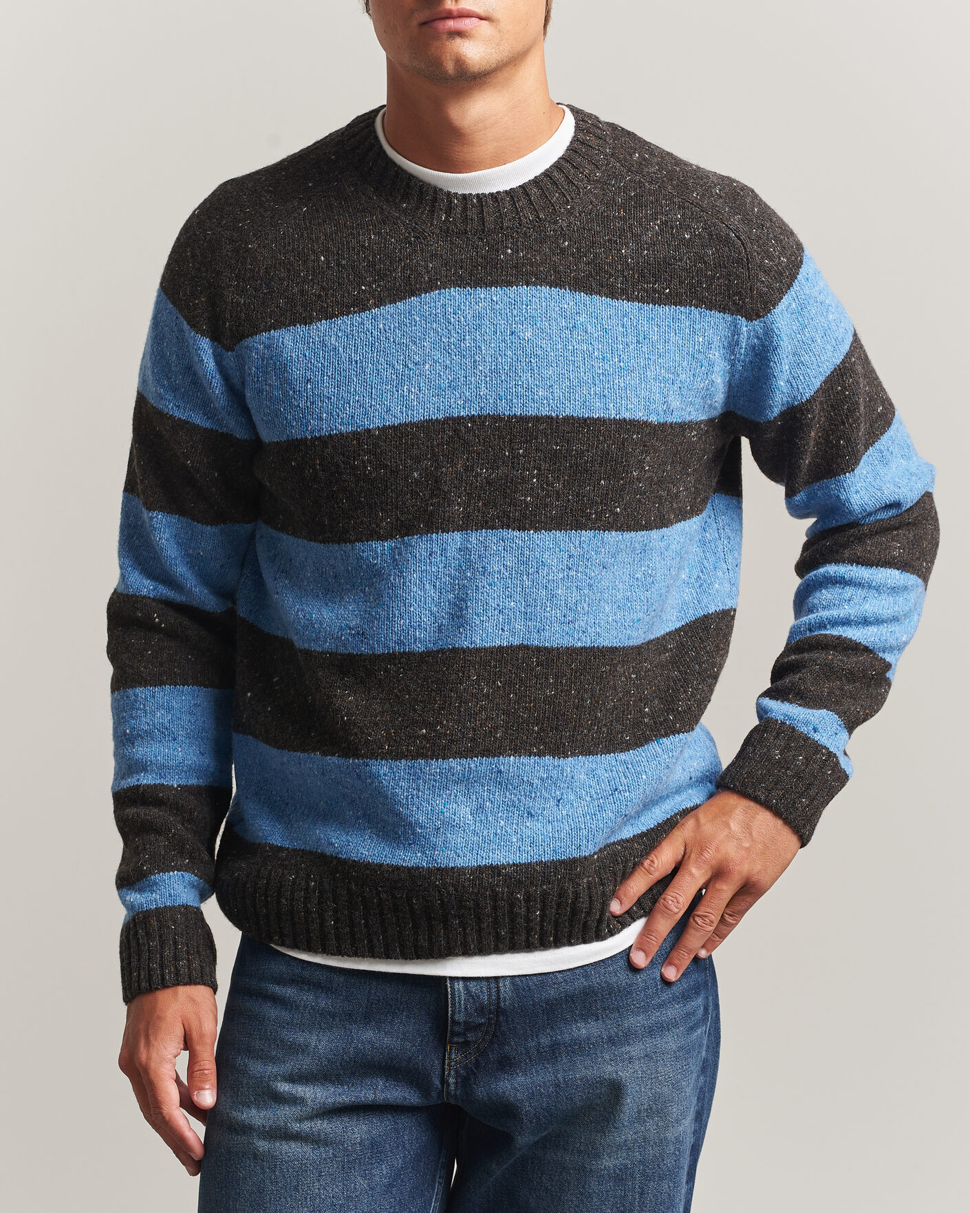 Herren | Pullover | Samsøe Samsøe | Nate Donegal Wool Knitted Striped Sweater Brown/Blue