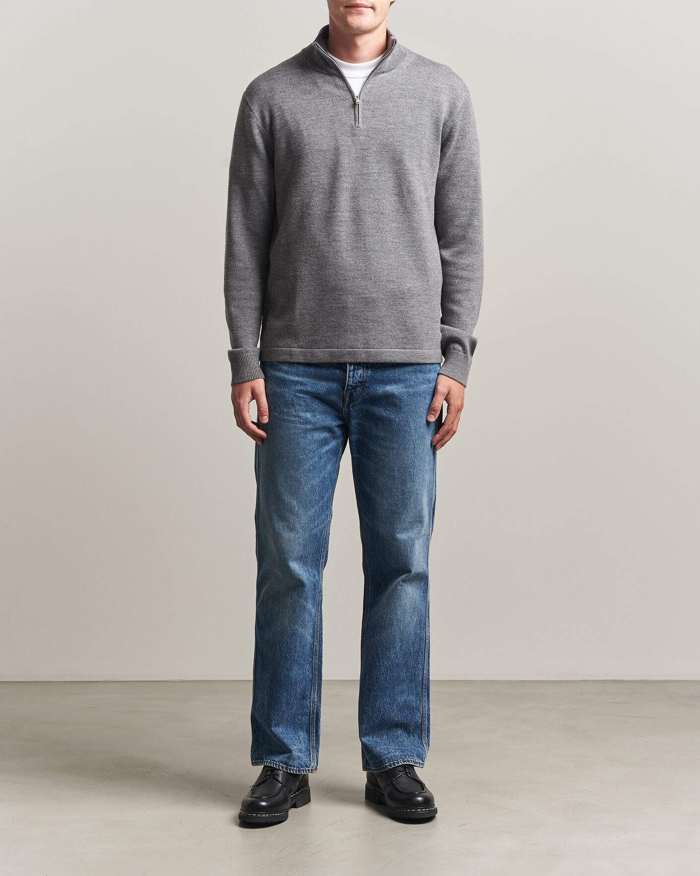 Herren | Pullover | Tiger of Sweden | Travis Wool Half Zip Concrete Melange