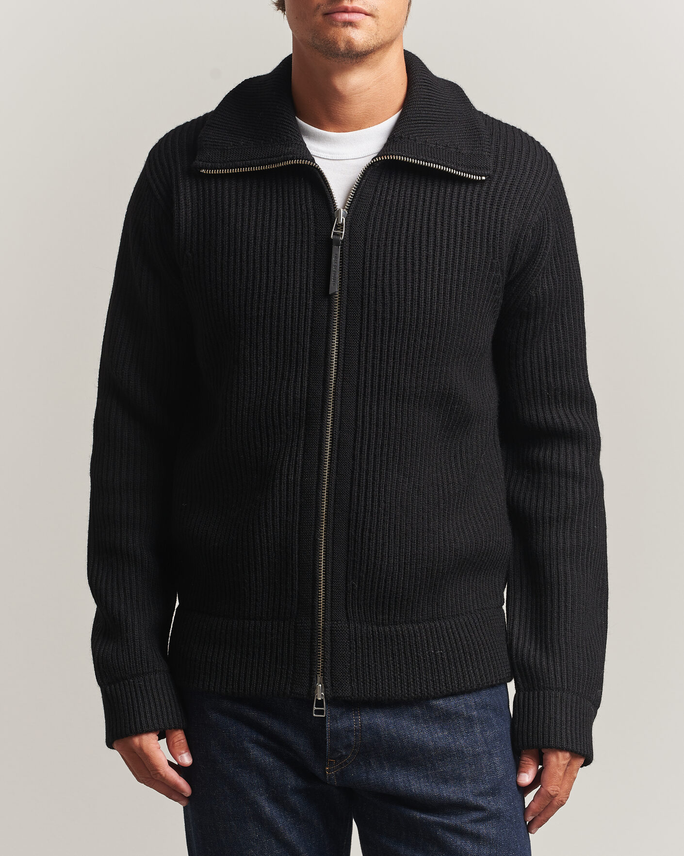 Herren | Pullover | Tiger of Sweden | Niall Wool Heavy Knitted Full Zip Black