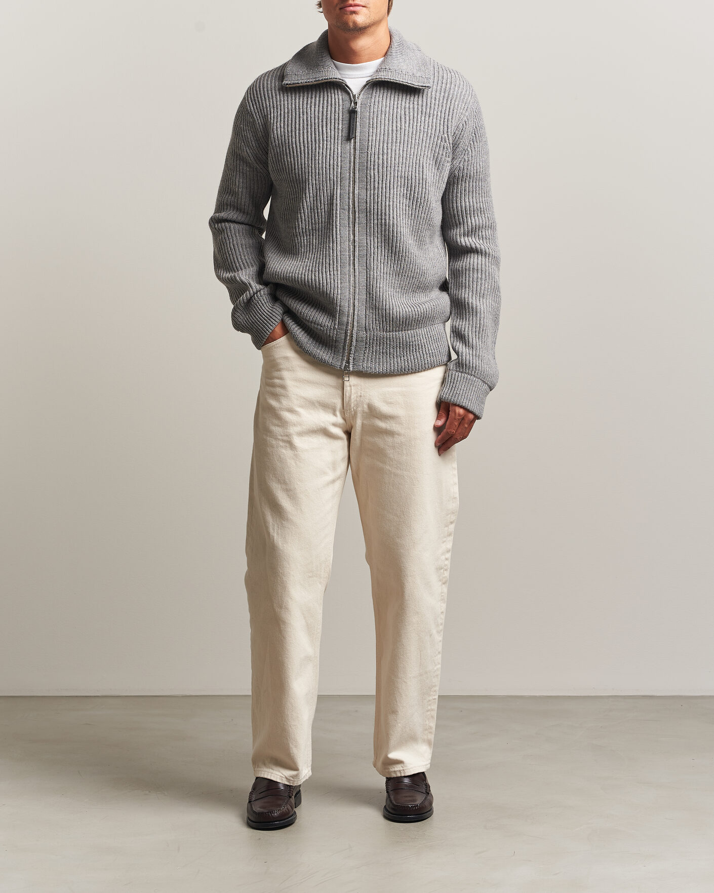 Herren | Pullover | Tiger of Sweden | Niall Wool Heavy Knitted Full Zip Grey Melange