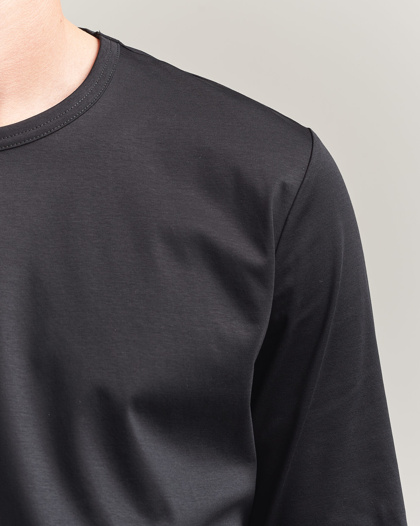 Herren | T-Shirts | Tiger of Sweden | Olaf Mercerized Cotton Long Sleeve T-Shirt Black