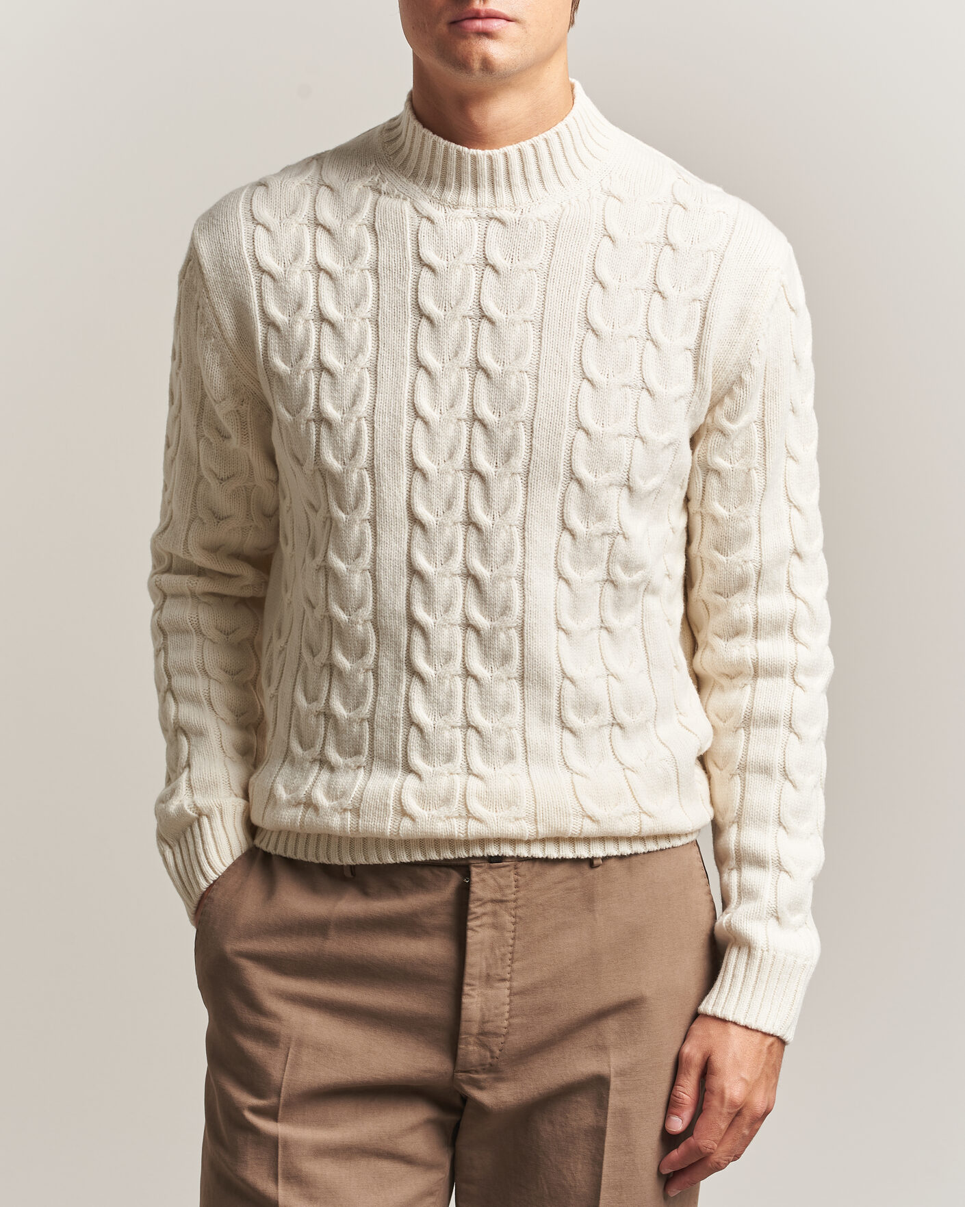 Herren | Pullover | Zanone | Double Cable Crew Neck Latte