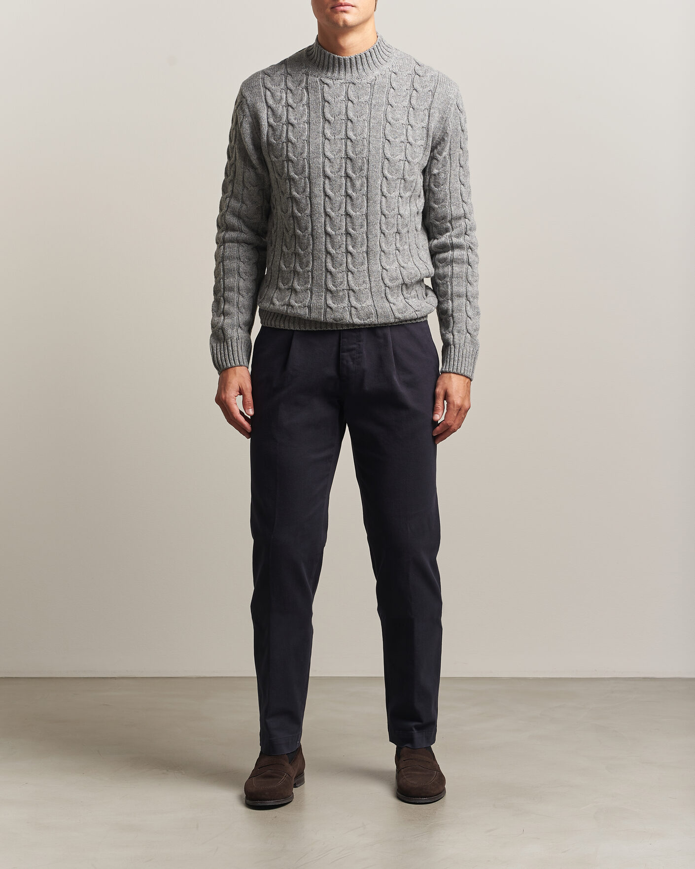 Herren | Pullover | Zanone | Double Cable Crew Neck Grey Melange