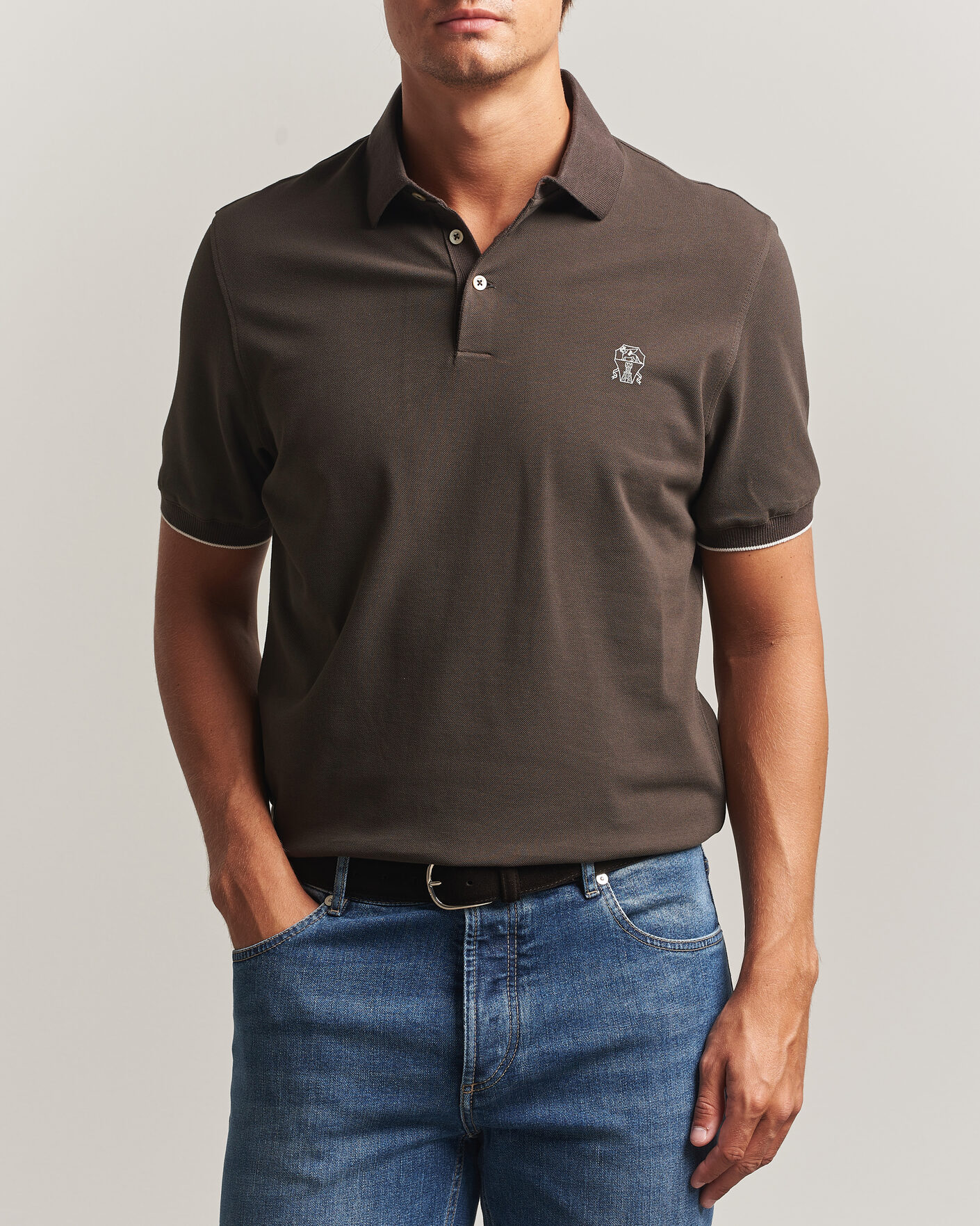 Herren | Poloshirts | Brunello Cucinelli | Short Sleeve Logo Polo Dark Brown