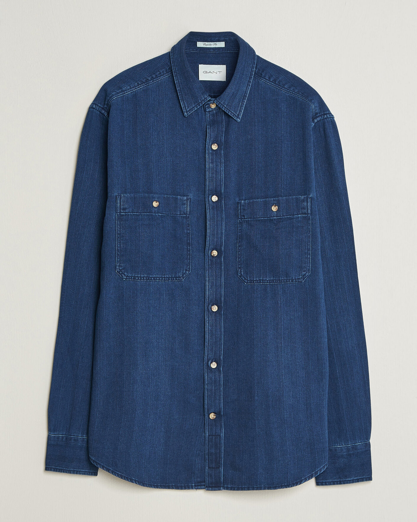 Herren | Hemden | Gant | Regular Fit Indigo Herringbone Overshirt Mid Blue